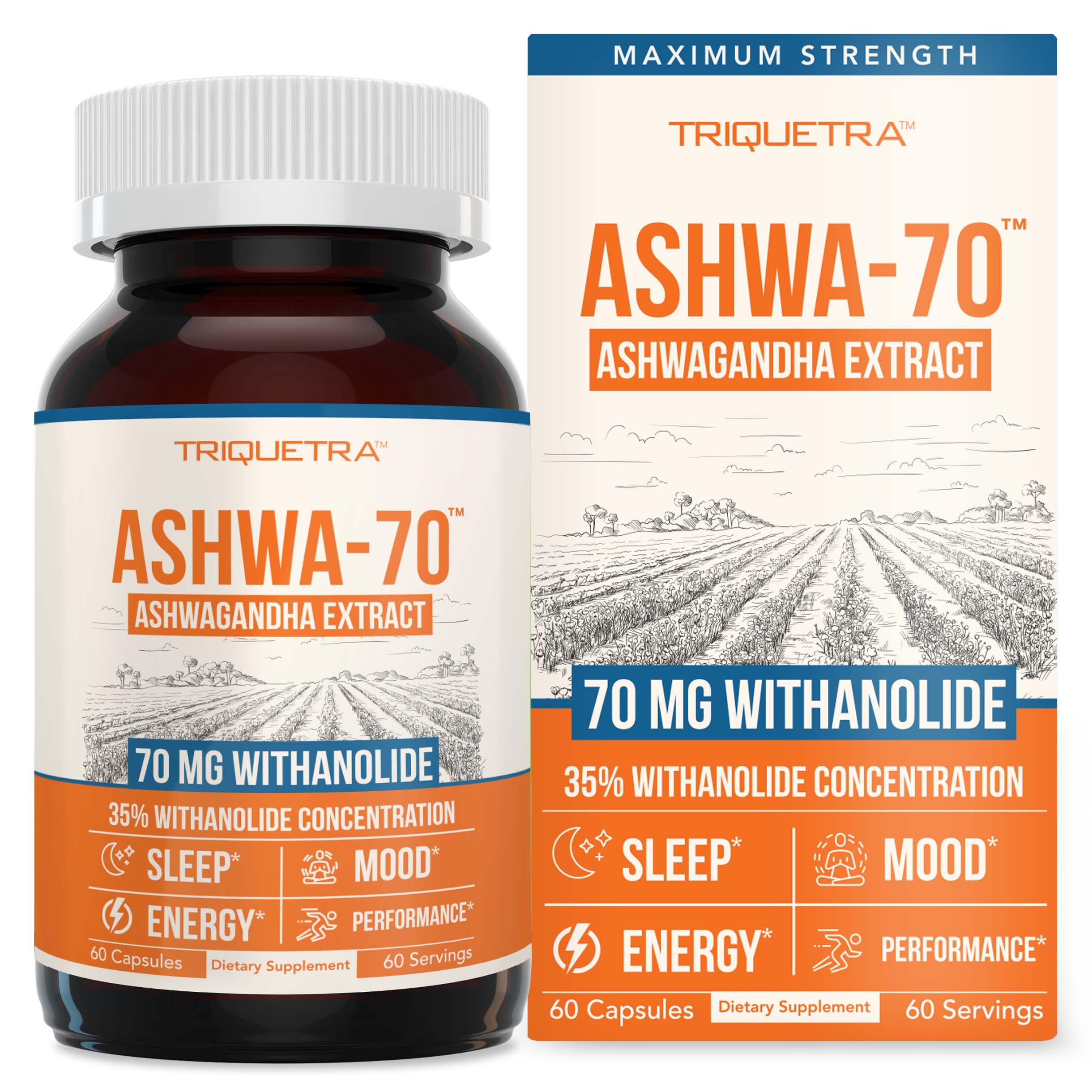 Ashwa-70®: Ashwagandha Extract - 35% Withanolides | Max Strength, Highest Withanolide Concentration - Mood & Performance - Enhanced Absorption with BioPerine® Black Pepper (60 Capsules) Triquetra Health Au supplements