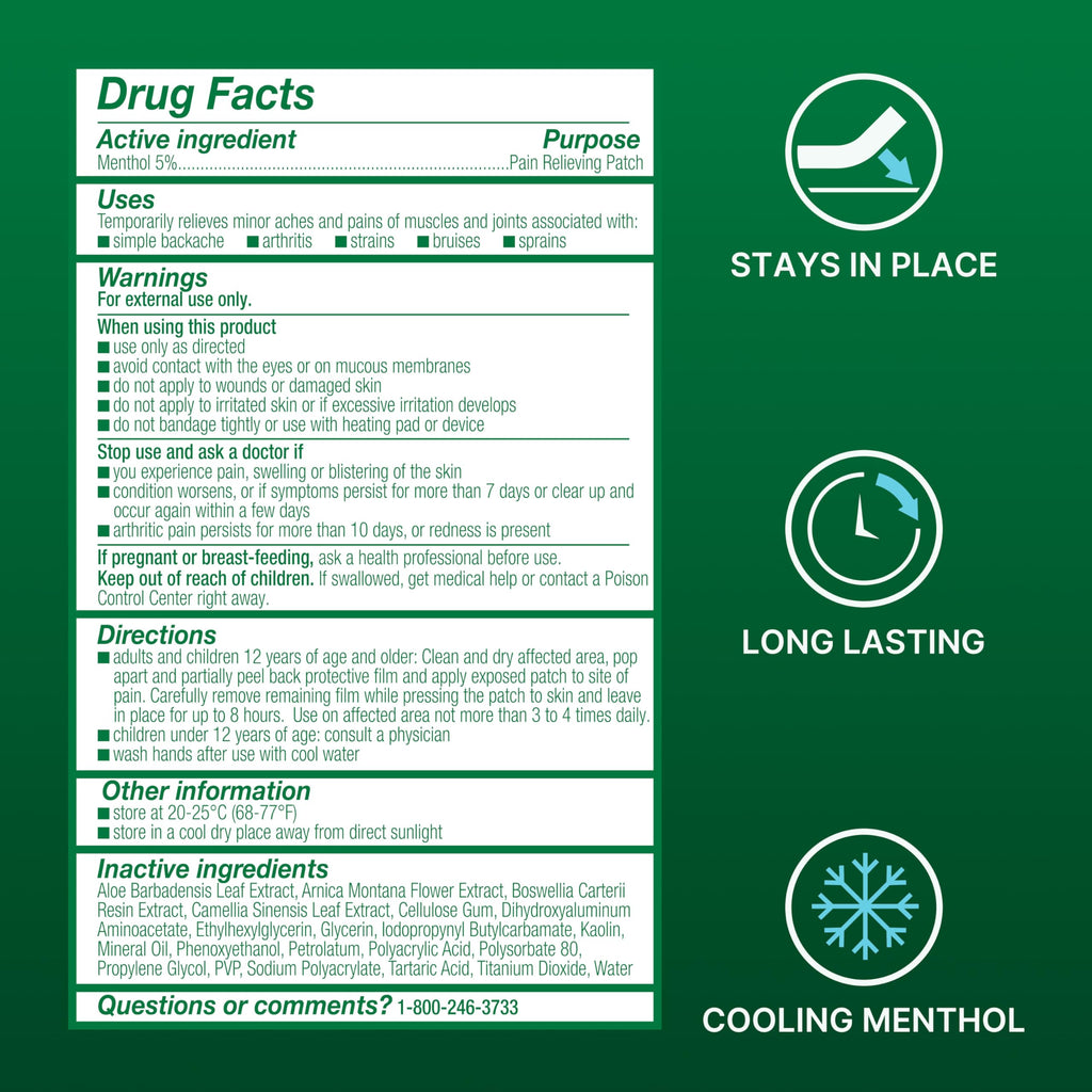 Biofreeze Menthol Pain Relieving Patches (5 Patches Per Box) Up To 8 Hours Of Pain Relief From Sore Muscles, Arthritis, Backaches, Spains, Bruises, Strains And Joint Pain (Package May Vary) Biofreeze Au supplements