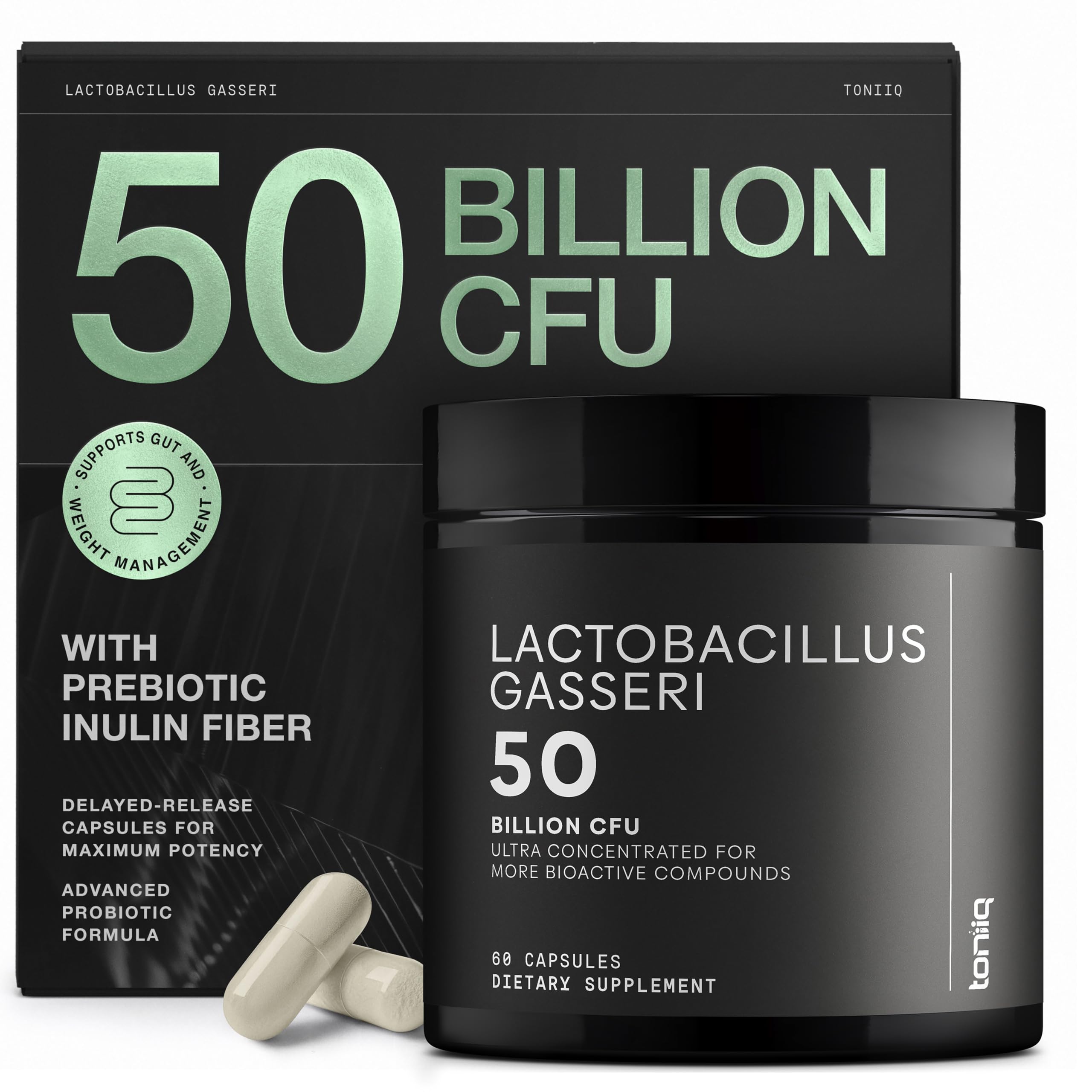 Lactobacillus Gasseri - Ultra High Strength 50 Billion CFU - Delayed Release Capsules - Made with Prebiotic Inulin Fiber - Supports Digestive Health & Gut Flora - Third-Party Lab Tested - 60 Capsules Toniiq Au supplements