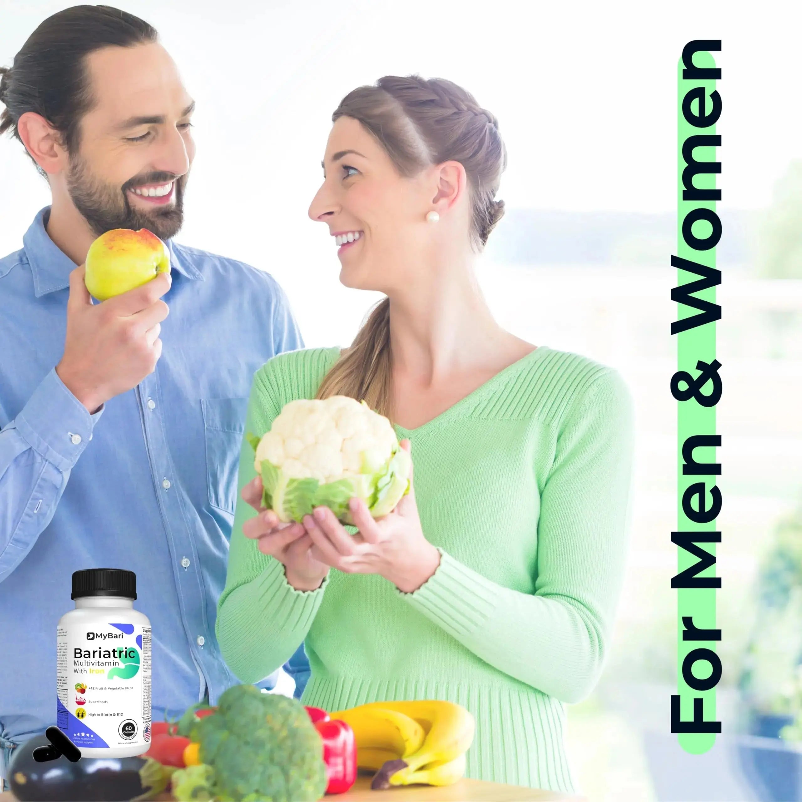 MyBari All-in-One Bariatric Multivitamin with Iron - Made in USA - for Men & Women - Supports Gastric Sleeve & Bypass with 42+ Fruit & Veggie Blend - 60 Liquid Capsules MyBari Au supplements