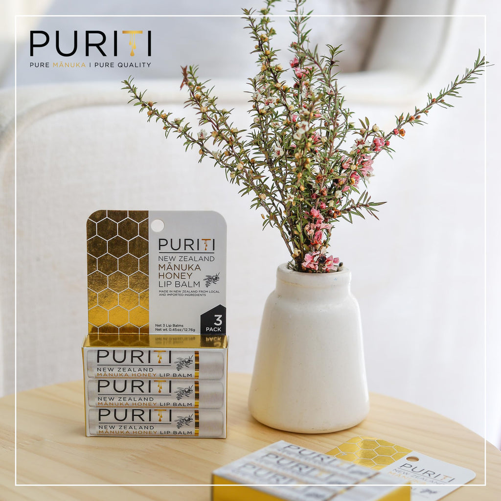 PURITI Manuka Honey Lip Balm – 3pack Soothing & Moisturizing, Enriched with Almond
