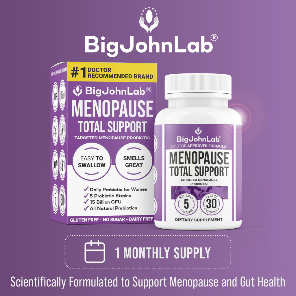 BIGJOHNLAB® - Menopause Total Support – Advanced Probiotic Formula with 5 Strains & 15 Billion CFU, Resveratrol, Black Cohosh, Acacia Fiber, Non-GMO & 100% Vegetarian BIGJOHNLAB Au supplements