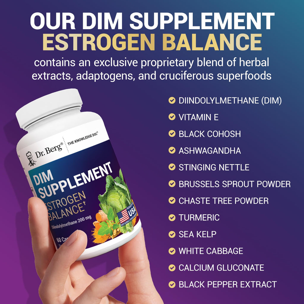 Dr. Berg DIM Supplement Estrogen Balance - Original Estrogen Supplement for Women with Diindolylmethane for Menstrual Symptoms & Menopause Relief & Black Pepper for Enhanced Absorption - 60 Capsules Dr. Berg Nutritionals Au supplements