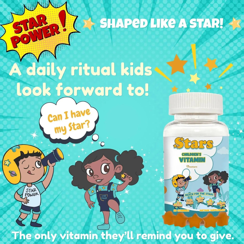 Stars Kids Multivitamin Gummies with Omega 3, Vitamins for Kids with A, B, C, D, Plant Based Multi Vitamins for Children, Manganese Vitastars Au supplements
