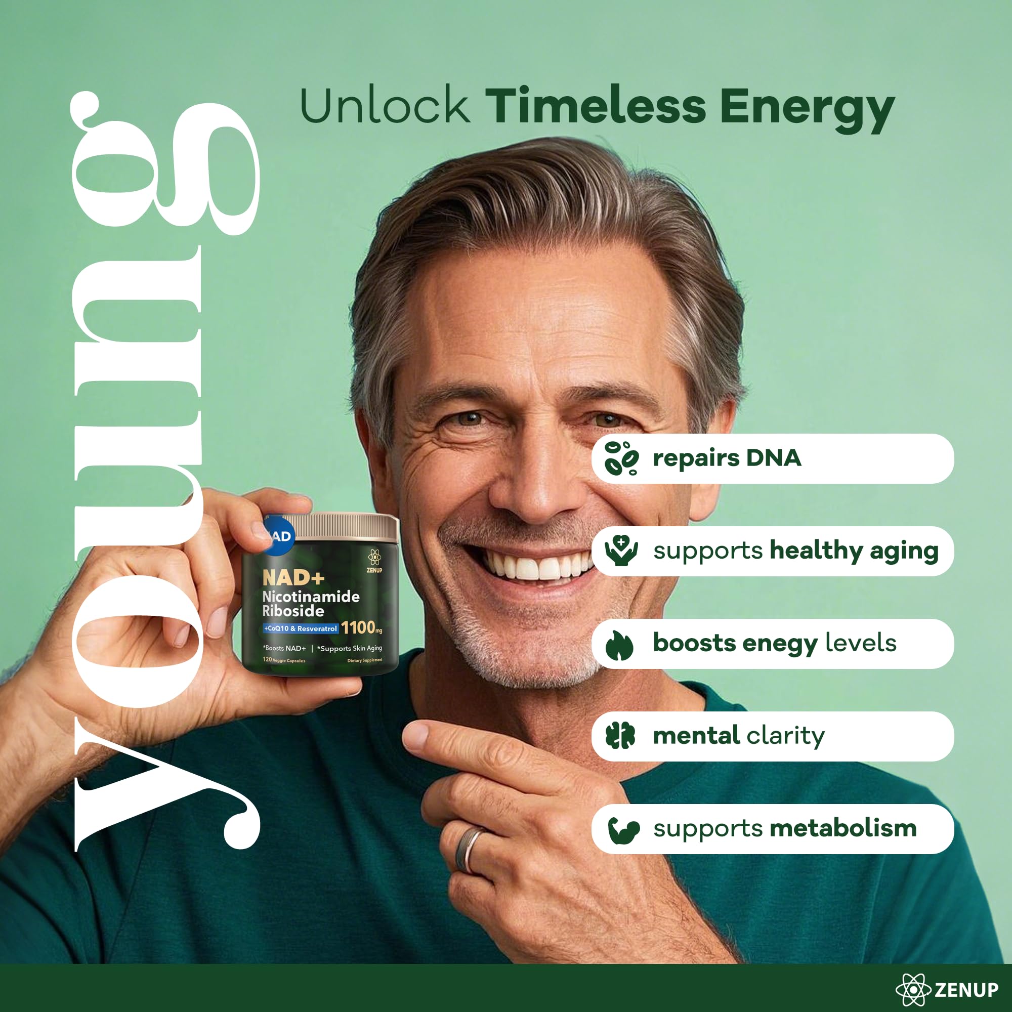 ZenUP NAD+ Supplement | 1100mg Liposomal Nicotinamide Riboside with Resveratrol & Quercetin | Anti-Aging, Cellular Energy, Mental Focus | 120 Caps ZenUP Au supplements