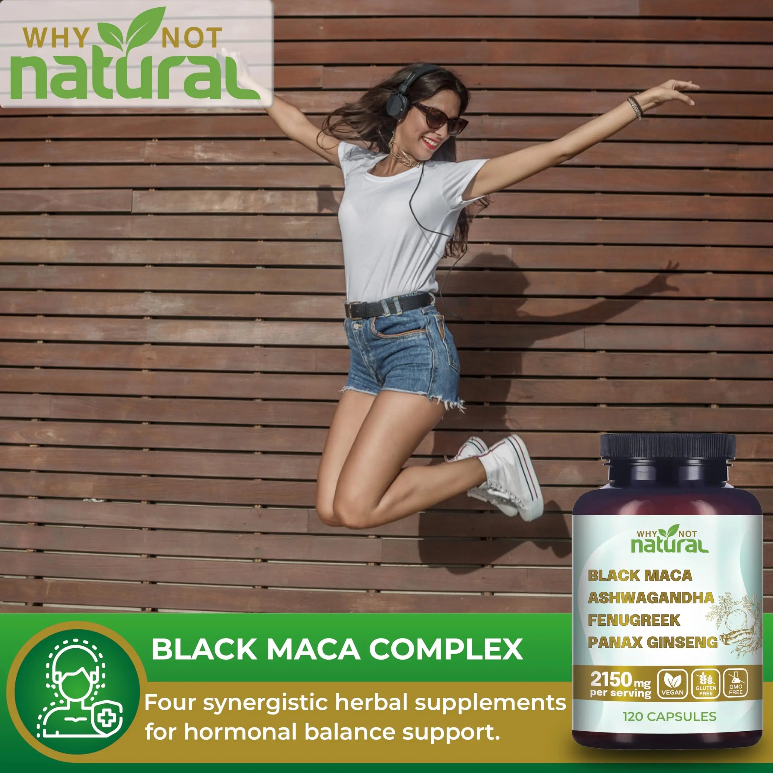 Why Not Natural 4-in-1 Organic Black Maca Root, Ashwagandha, Fenugreek, Panax Ginseng Capsules, Supplement for Men and Women (120 Count (Pack of 1) Why Not Natural Au supplements