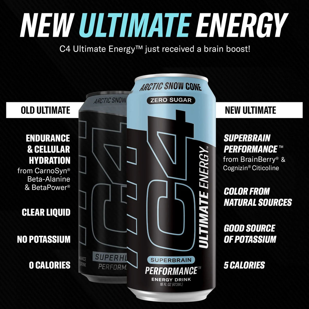C4 Ultimate Sugar Free Energy Drink 16oz (Pack of 24) | Arctic Snow Cone | Pre Workout Cellucor Au supplements
