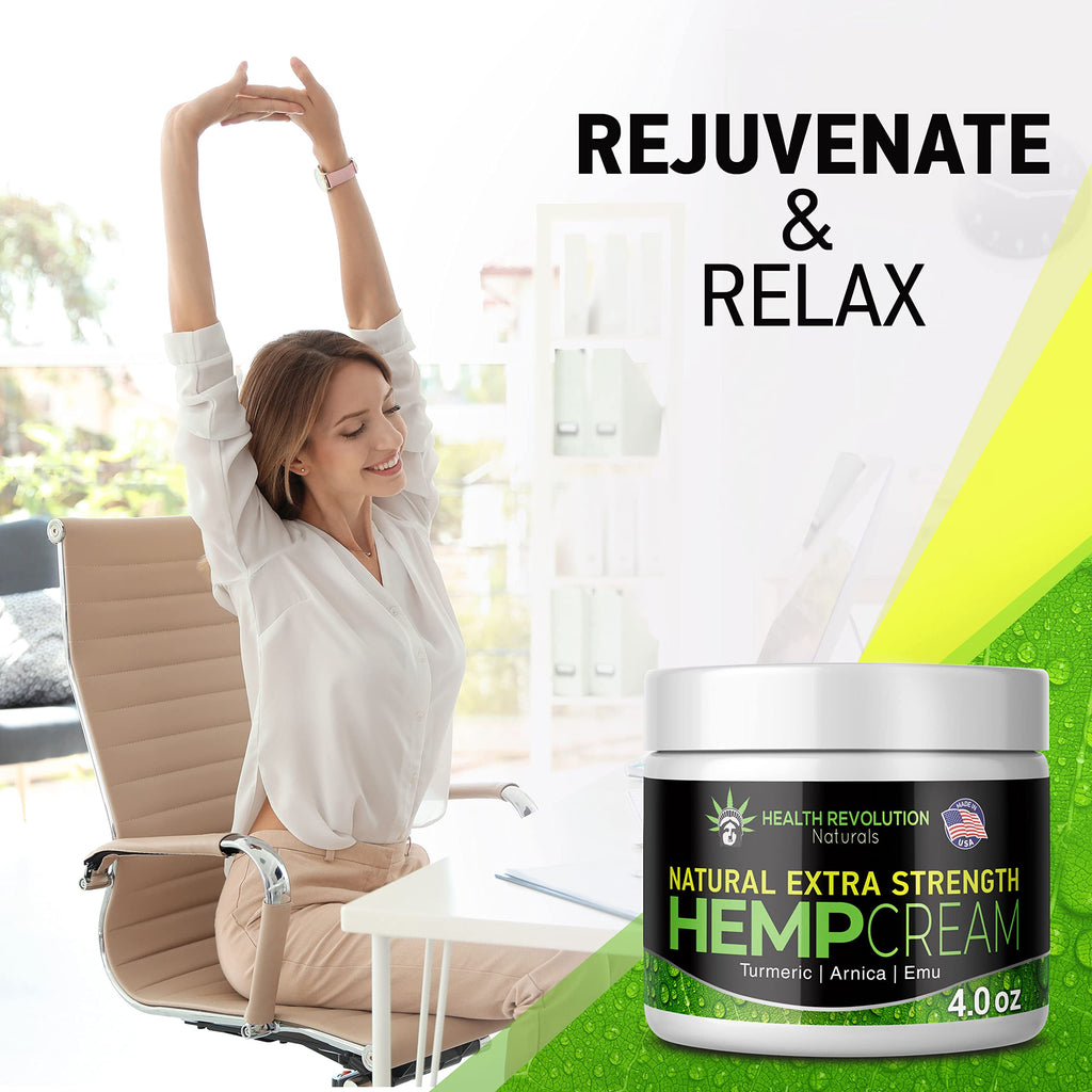 Health Revolution Hemp Arnica Cream Maximum Strength - Soothes Muscles, Joints, Feet, Nerve, Back, Knee, Hip, with Arnica, MSM, Emu, Turmeric - Expertly Formulated 4oz Health Revolution Au supplements