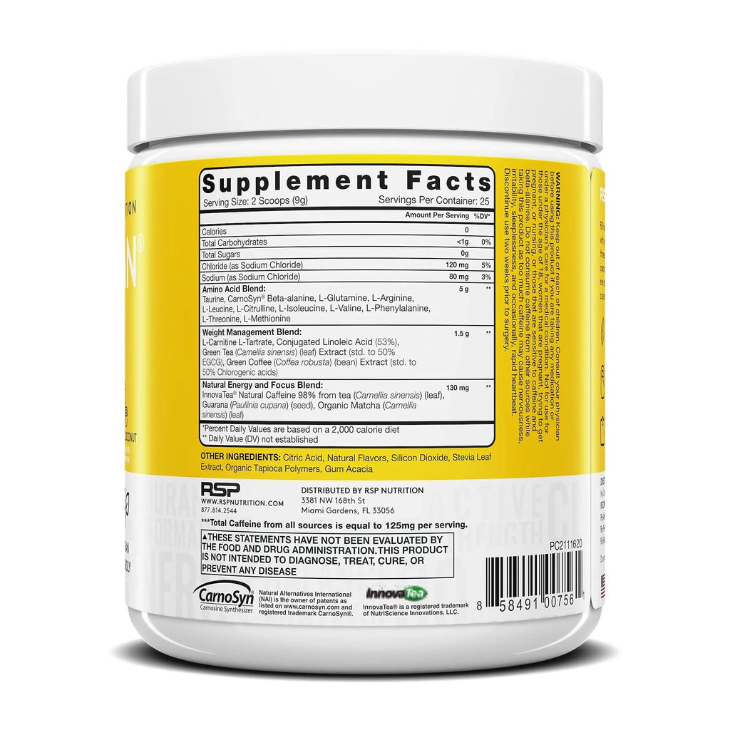 RSP NUTRITION Vegan AminoLean Pre Workout Energy (Pineapple Coconut 25 Servings) RSP NUTRITION Au supplements