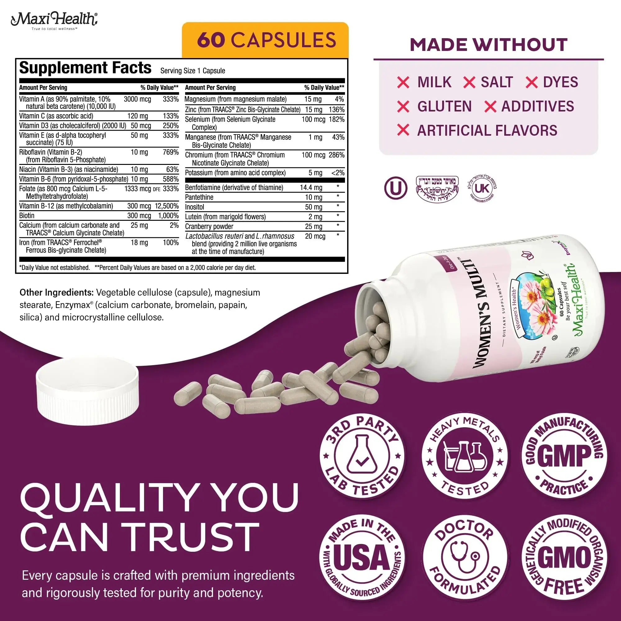 Womens Multivitamin – Methylated Multivitamin for Women with 23 Key Vitamins C, D, B6, B12, Calcium, Probiotics, Biotin & More Maxi Health Au supplements