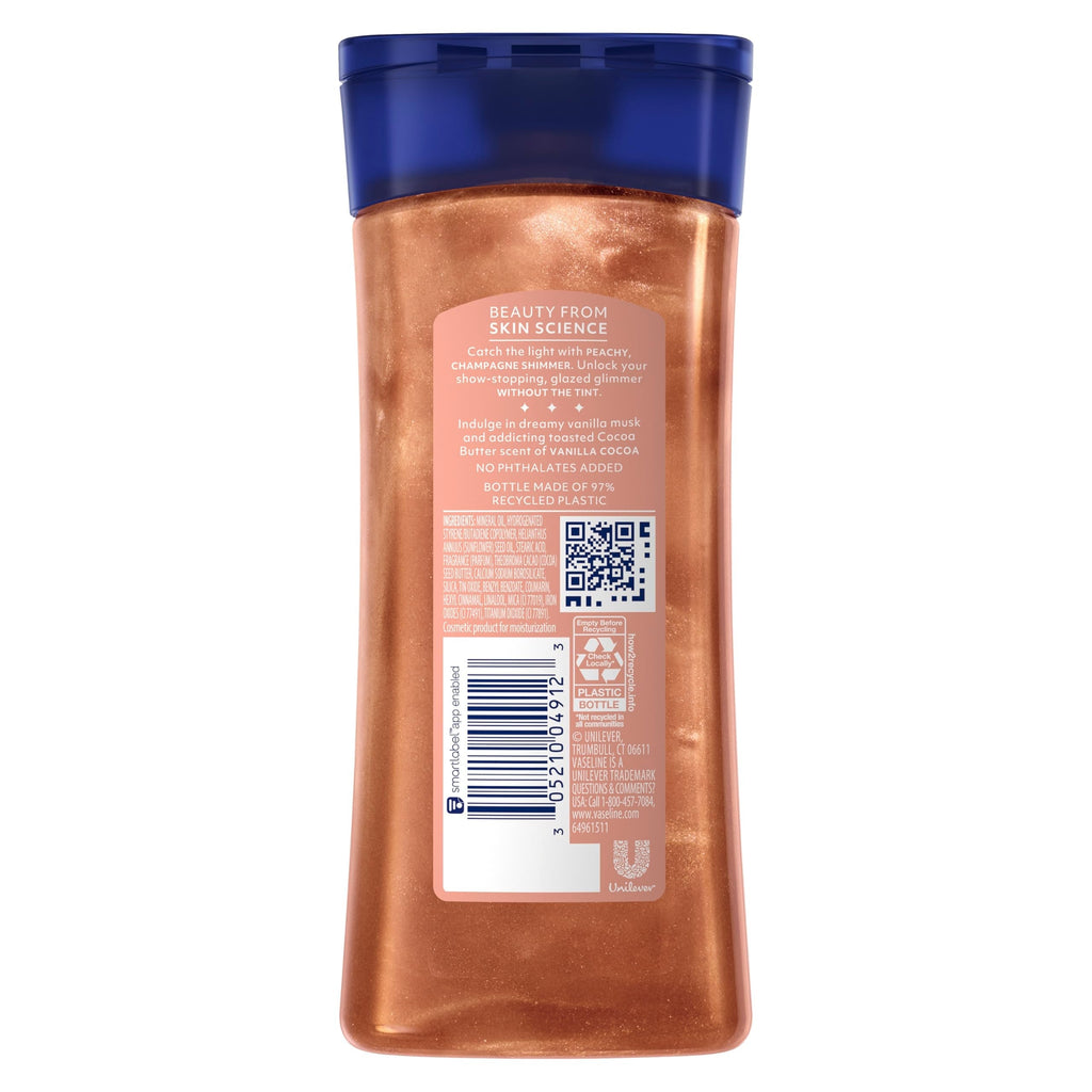Vaseline Glazed and Glisten Sunlit Glow Body Gel Oil Vanilla Cocoa Shimmering with Ultra-Hydrating Lipids