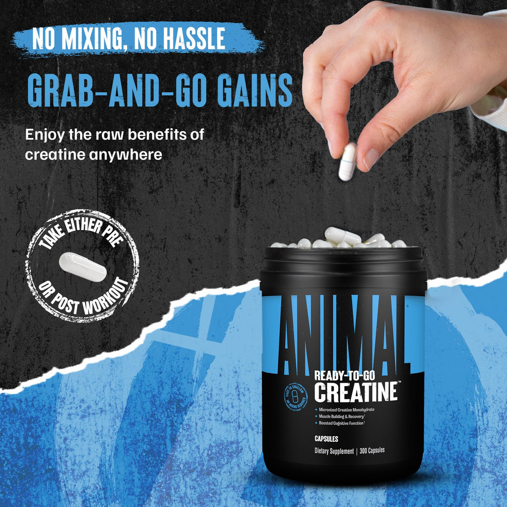 Animal Micronized Creatine Monohydrate Capsules - 300 Caps, 2500mg per Serving to Support Muscle Growth, Endurance, ATP Production, Cognitive Function, Strength