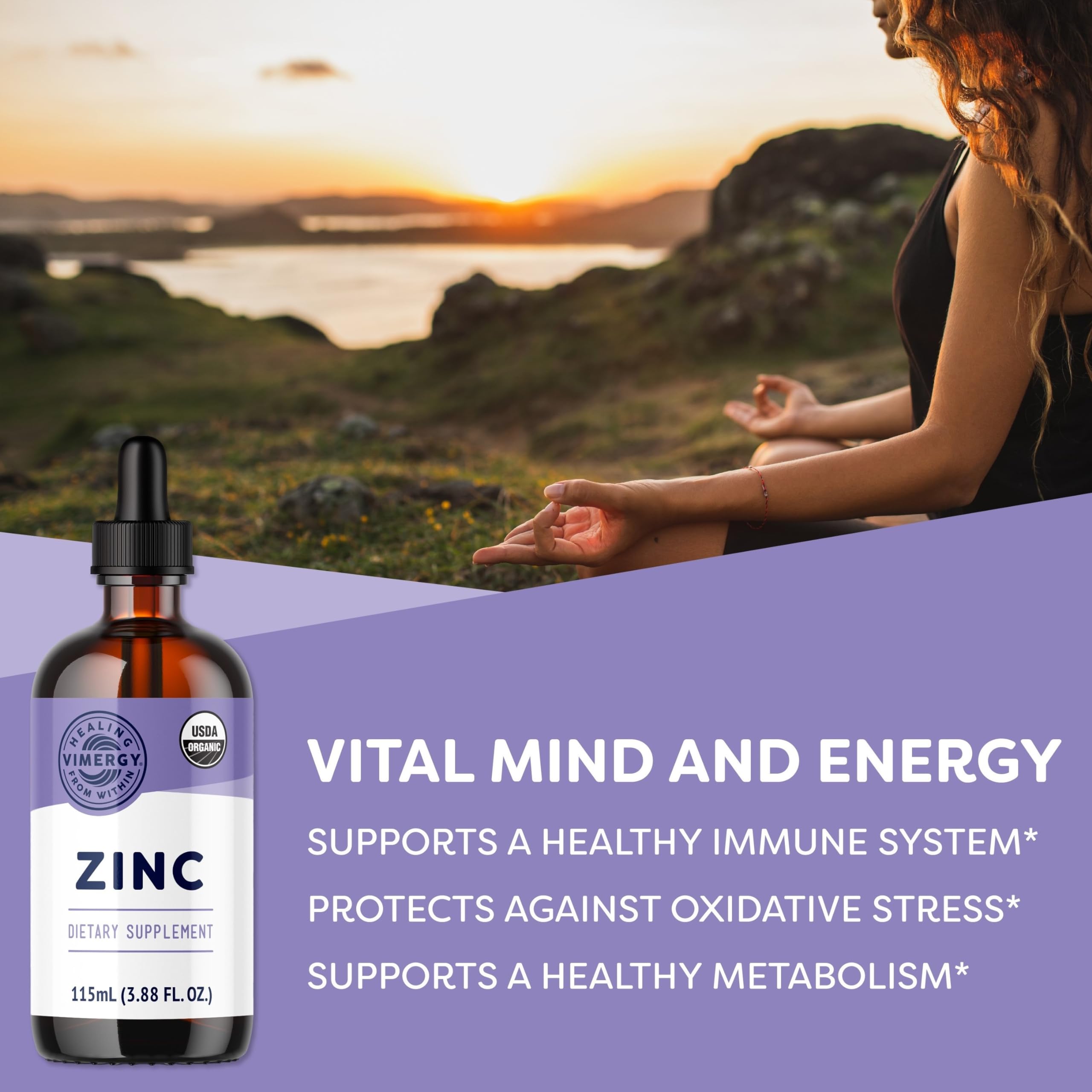 VIMERGY USDA Organic Zinc Supplements for Women & Men (7.5mg Liquid Zinc Per Serving) Fast-Absorbing Immune Support