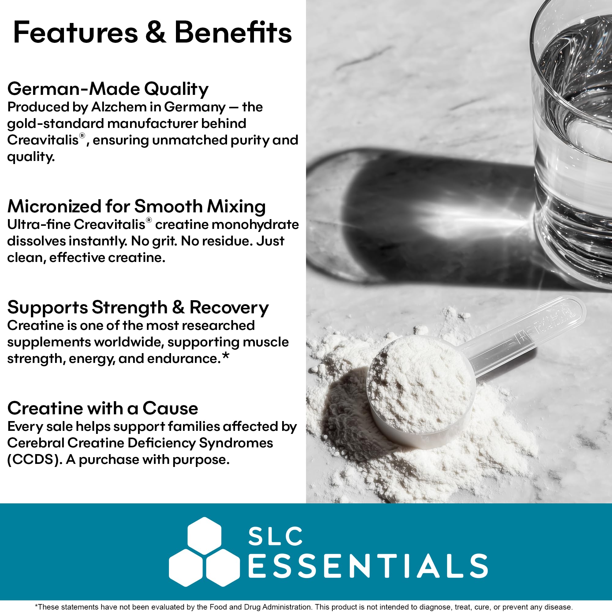 SLC Essentials Creatine Monohydrate Powder | 100% Pure Micronized Creavitalis® | German-Made | Unflavored, No Fillers | Supports Muscle Strength, Recovery, & Cognitive Energy | 5g Servings SLC Essentials Au supplements