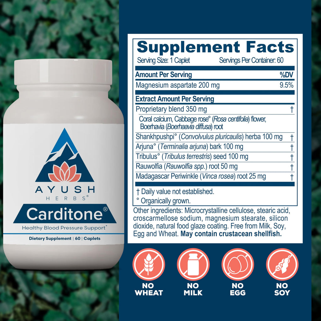 Ayush Herbs Carditone - Natural Heart Health Supplement for Women & Men, BP Formula, Holistic Heart Support with Rauwolfia, Arjuna, Calcium