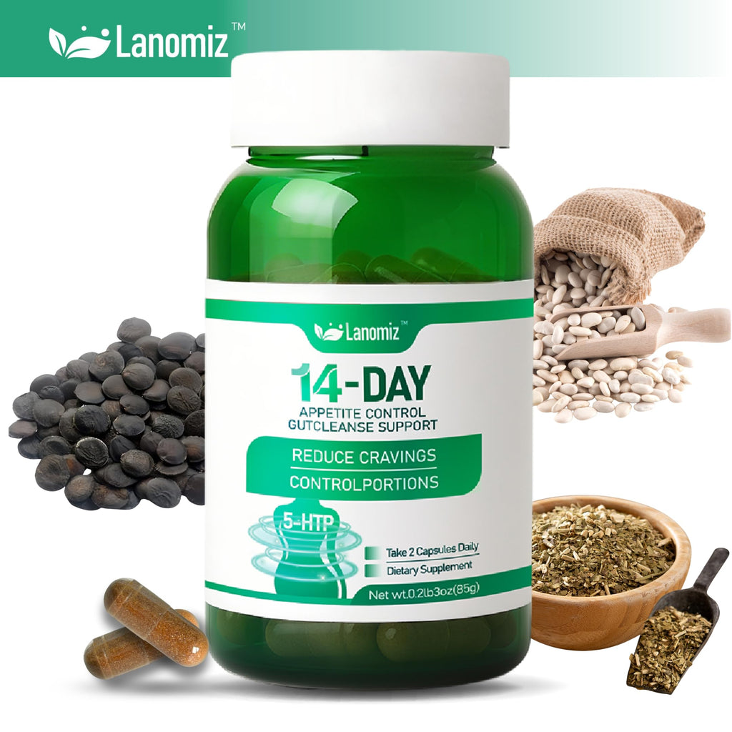 Lanomiz 14DAY Appetite & Craving Control Gut Health Complex Featuring Delayed-Release Probiotics & White Kidney Bean Extract 5-HTP