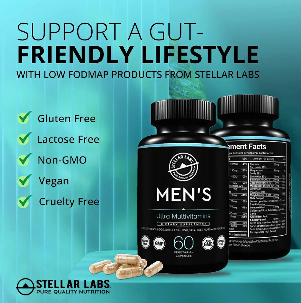 Stellar Labs Men's Low FODMAP Vegan Daily Multivitamin, No Iron | Easy On Sensitive Stomachs, Easy to Swallow Vitamins | Stellar Labs Au supplements