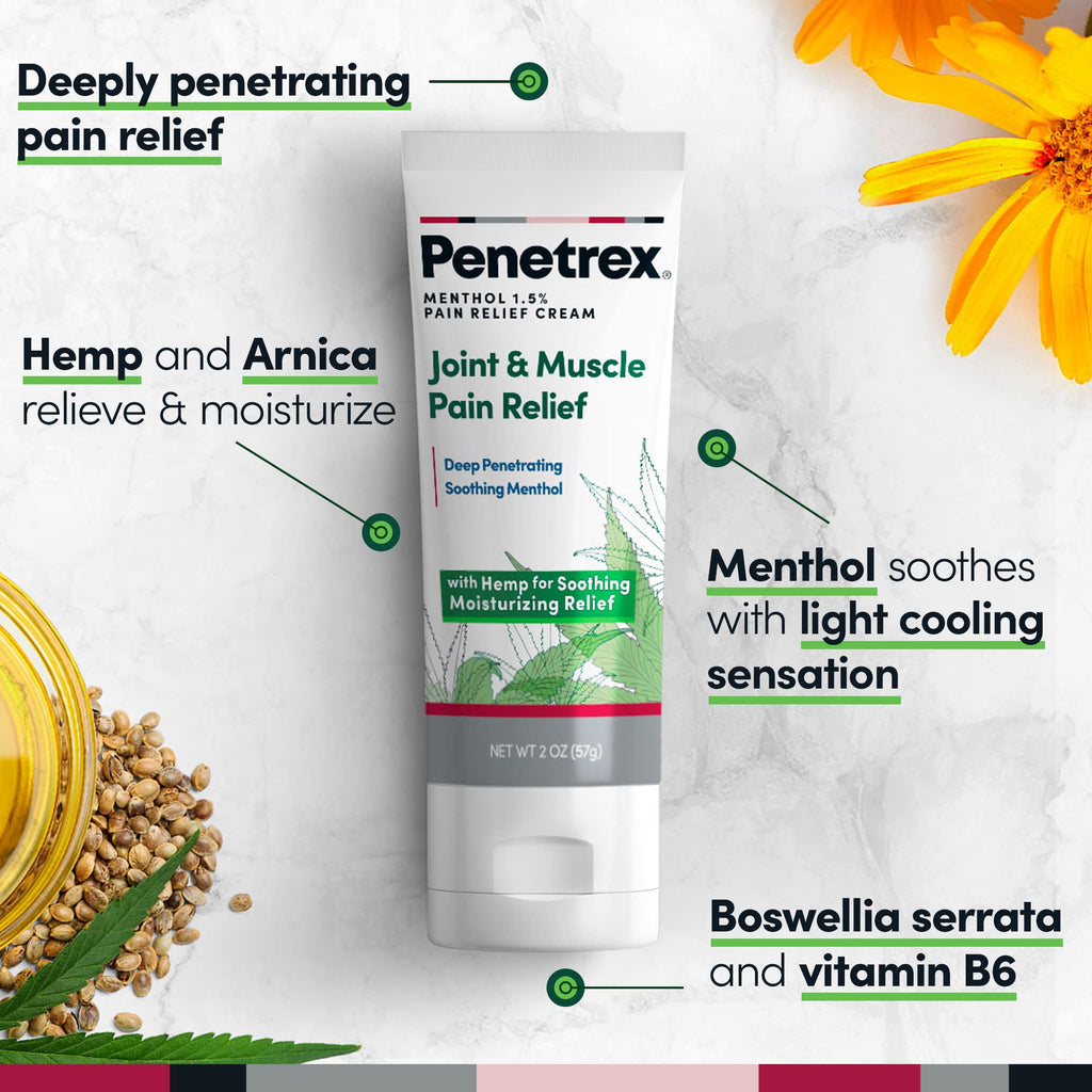 Penetrex Soothing Joint & Muscle Pain Relief Cream with Hemp - Deep Penetrating Menthol, Arnica and Hemp for Soothing, Hydrating Relief - Non-Greasy, Easy to Apply, Pleasant Scent- 2oz Squeezable Tube Penetrex Au supplements