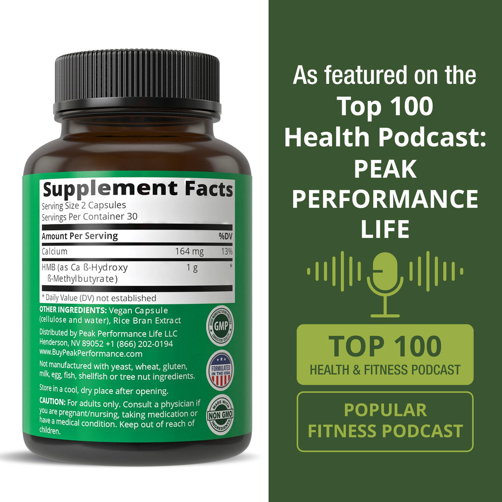 Peak Performance Advanced HMB Supplement for Men & Women. Calcium Beta Hydroxy Beta-Methylbutyrate Capsules. Supplements for Strength, Recovery, & Lean Muscle. 1000mg of Pure HMB Per Serving Peak Performance Au supplements