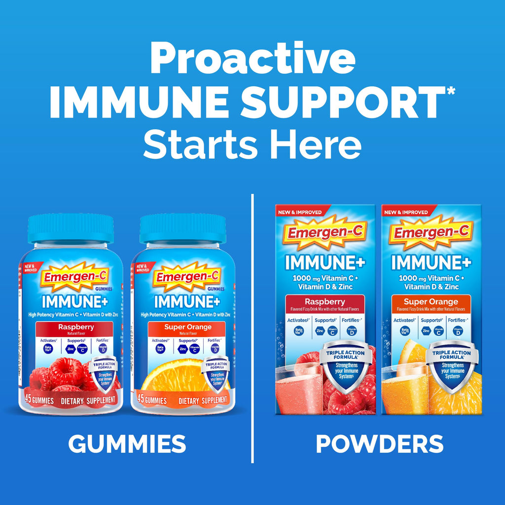 Emergen-C Immune+ Triple Action Immune Support Powder, BetaVia (R), 1000mg Vitamin C, B Vitamins, Vitamin D and Antioxidants