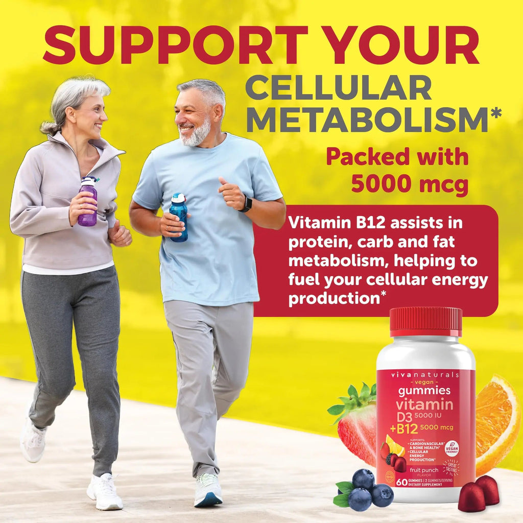 Viva Naturals Plant-Based B12 Gummies with Vitamin D3 - Chewable 5000mcg B12 Viva Naturals Au supplements