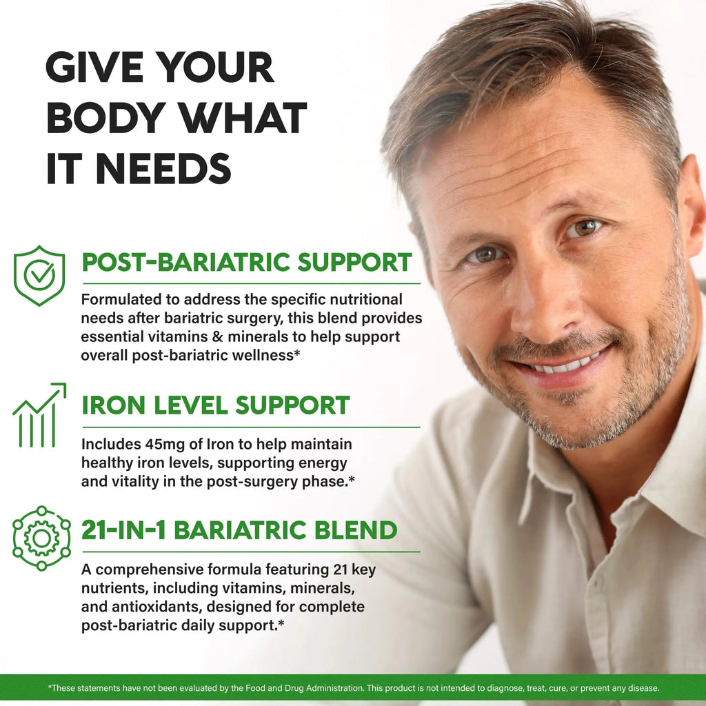 Bariatric Multivitamin - 45 mg Iron Supplements - Made in USA - for Women & Men - All-in-One, 21 Essential Vitamins - Gastric Sleeve Support NUTRAHARMONY Au supplements
