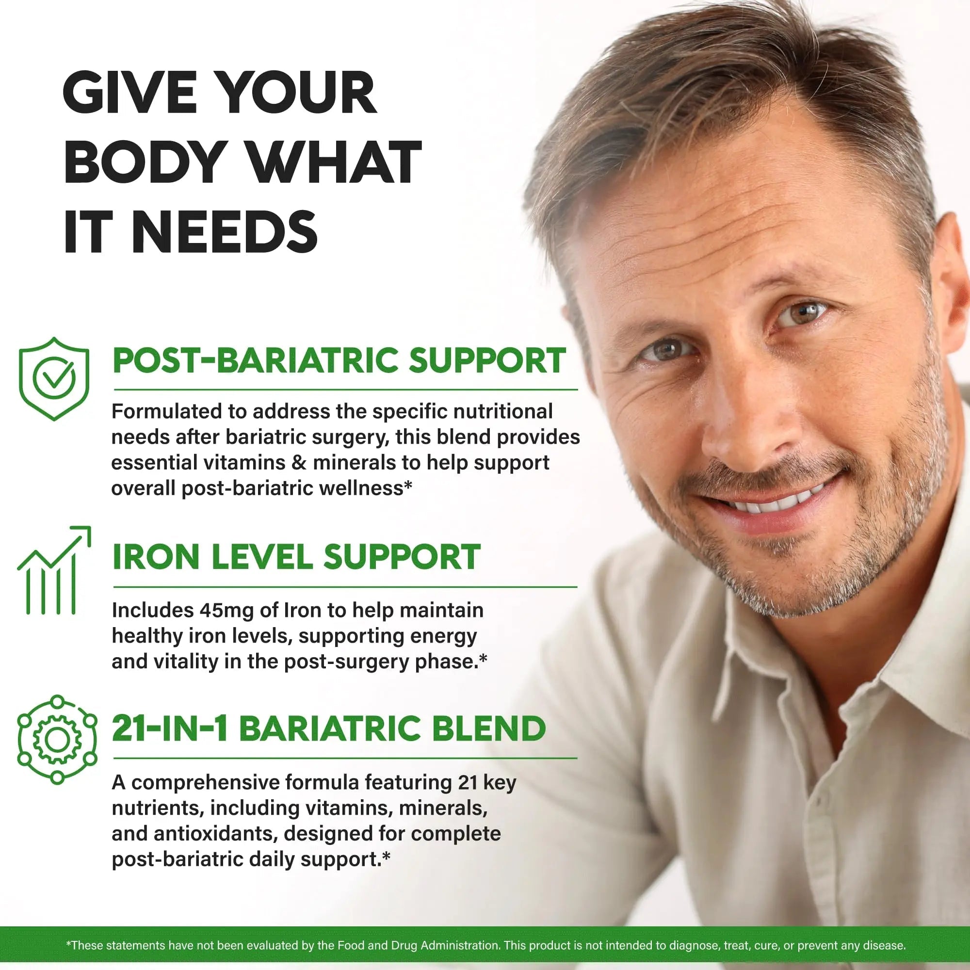 Bariatric Multivitamin - 45 mg Iron Supplements - Made in USA - for Women & Men - All-in-One, 21 Essential Vitamins - Gastric Sleeve Support NUTRAHARMONY Au supplements