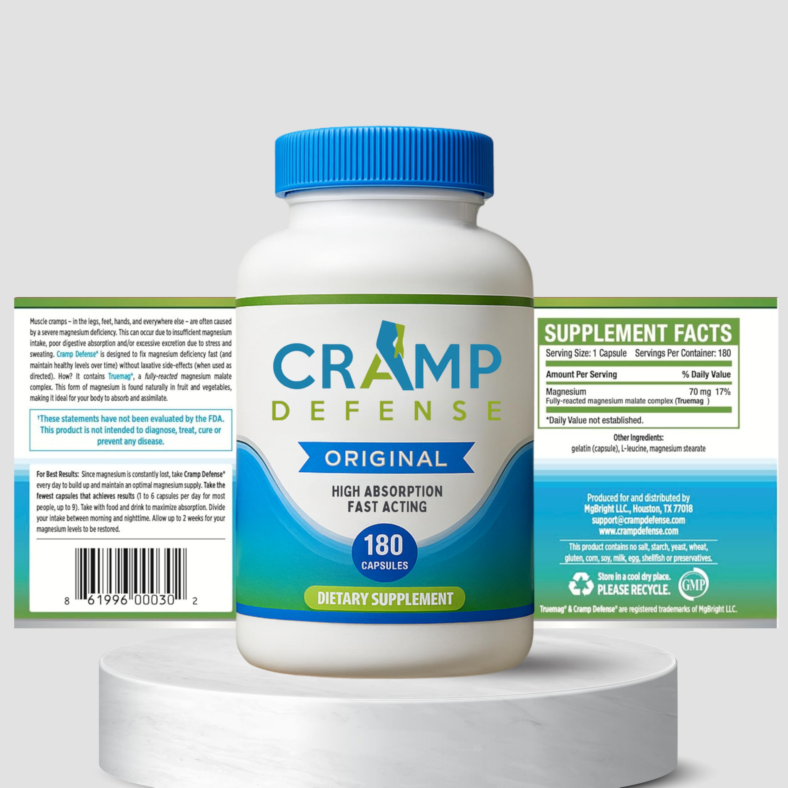Cramp Defense® Leg Cramps Pills, Relief for All Muscle Cramps, Day and Night. Magnesium Supplement Capsules, 3-6 Month Supply. Non-Laxative