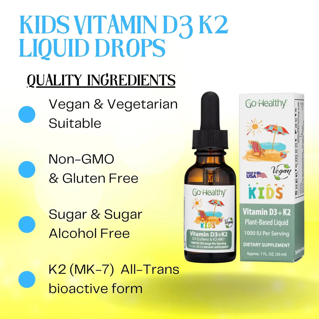 Go Healthy Kids Vitamins D3 K2 (MK-7), Child Vitamin D, Liquid Vegan D3 K2 Drops for Kids Go Healthy Natural Au supplements