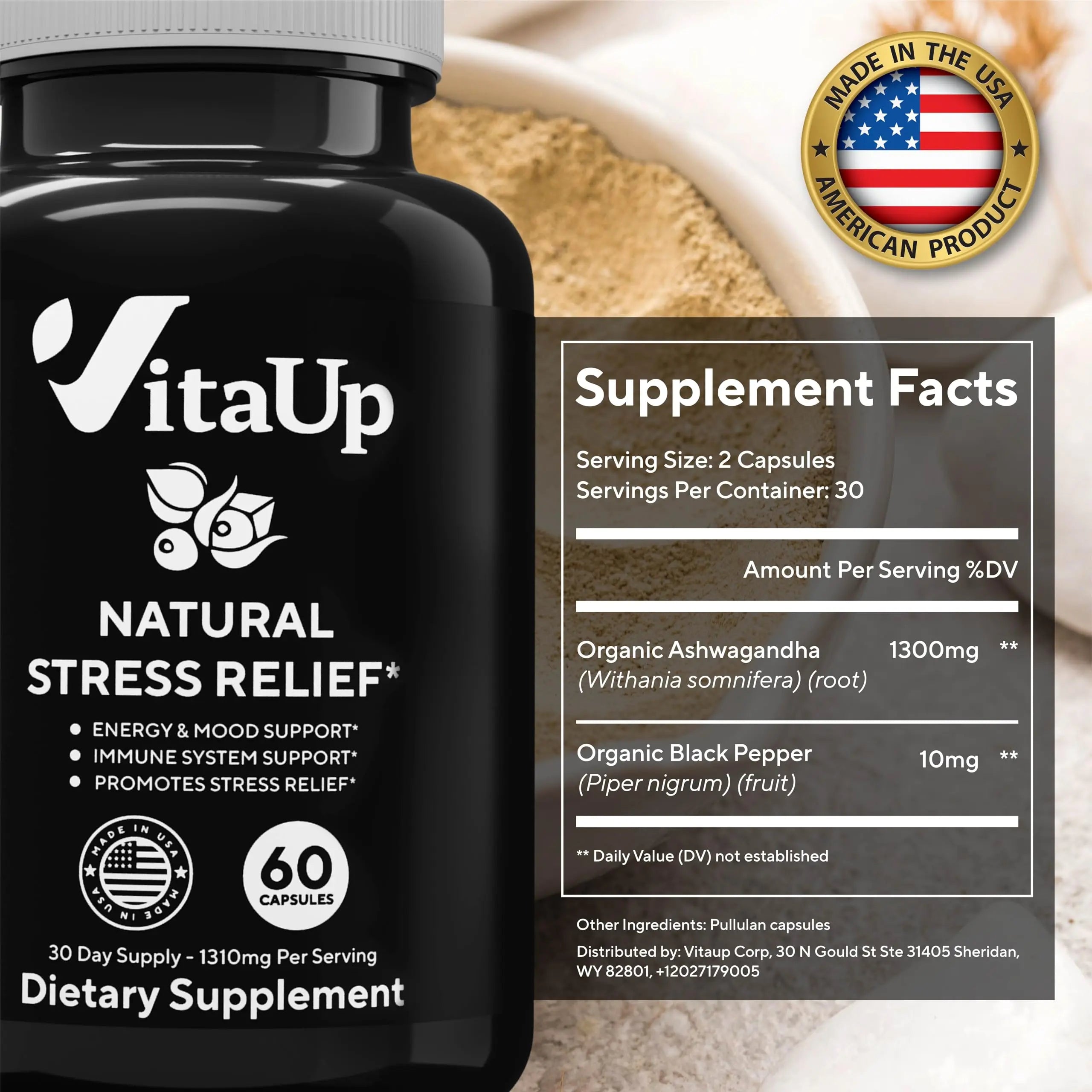 VitaUp Organic Ashwagandha Capsules 1310 mg - USA Made Ashwagandha Supplements VitaUp Au supplements