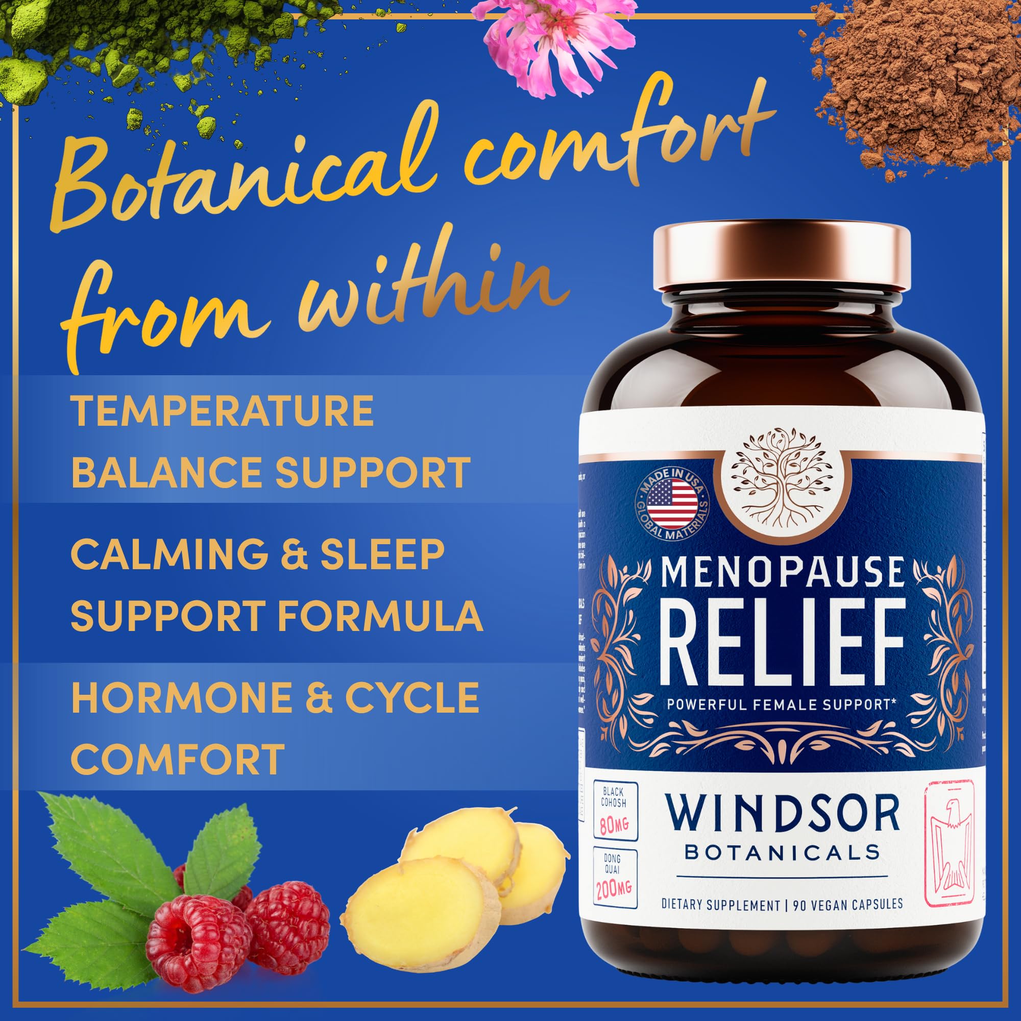 Menopause Supplements for Women - 5-HTP, Dong Quai, Black Cohosh for Menopause Hot Flashes, Night Sweats Relief Support - Womens Pre Meno Premenopausal Perimenopause Supplement - 90 Caps WINDSOR BOTANICALS Au supplements