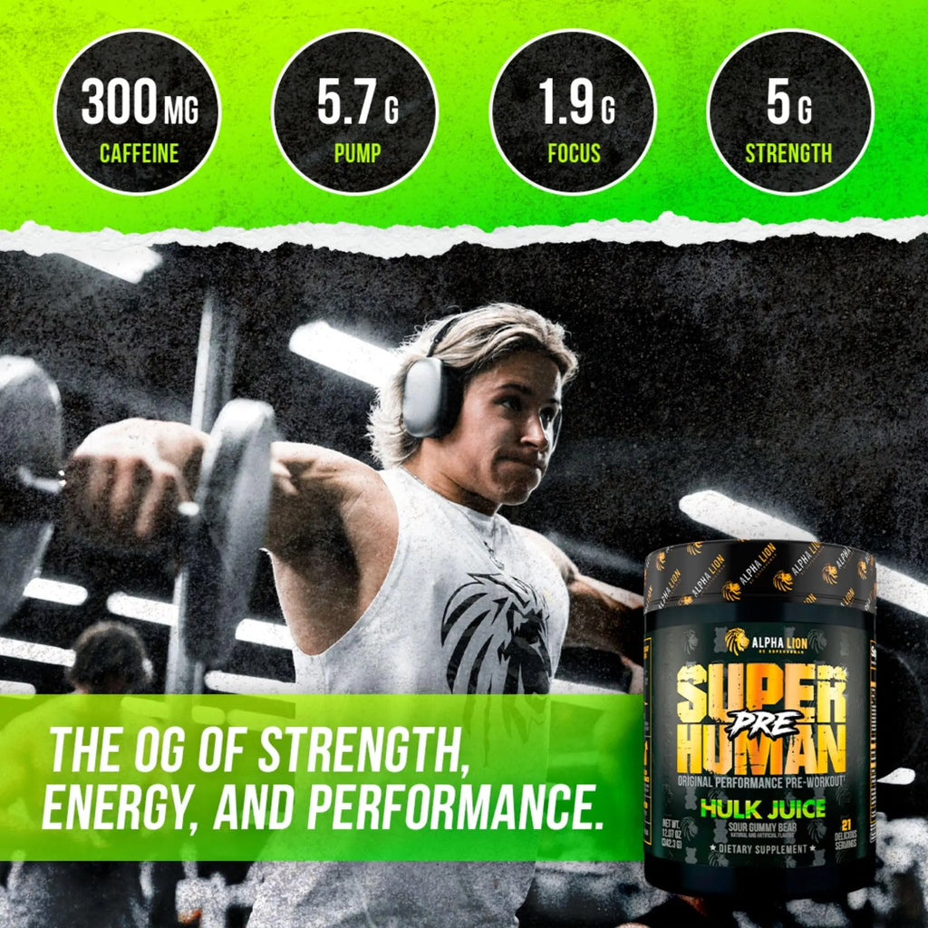 ALPHA LION Superhuman Pre Workout Powder & Post Workout Recovery Bundle, Sustained Energy & Focus + Lean Muscle Growth, Strength & Volume (Hulk Juice & Muscle Marg ALPHA LION Au supplements