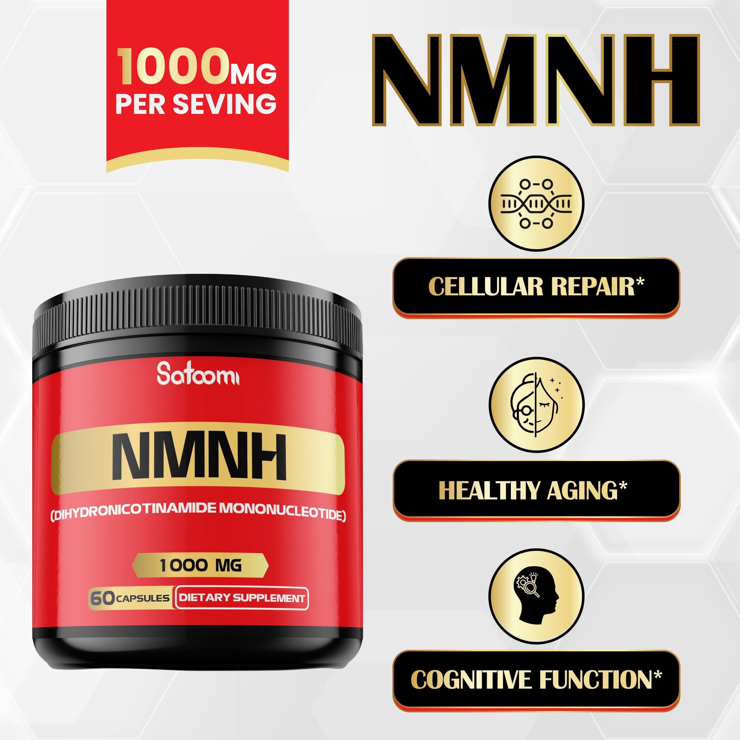 NMNH (Dihydronicotinamide Mononucleotide) -NMN Supplement Alternative - 1000mg per Serving NAD Supplement to Support NAD - 60 Capsules - 30 Days Supply Satoomi Au supplements