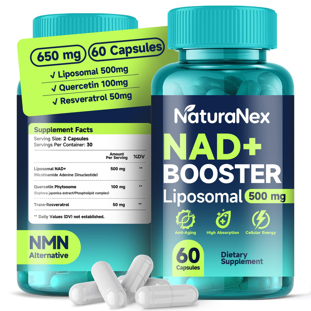NaturaNex NAD+ Supplement 650mg (60 Capsules), Liposomal NAD+ with Resveratrol & Quercetin, Third-Party Tested, NMN Supplement Alternative NaturaNex Au supplements