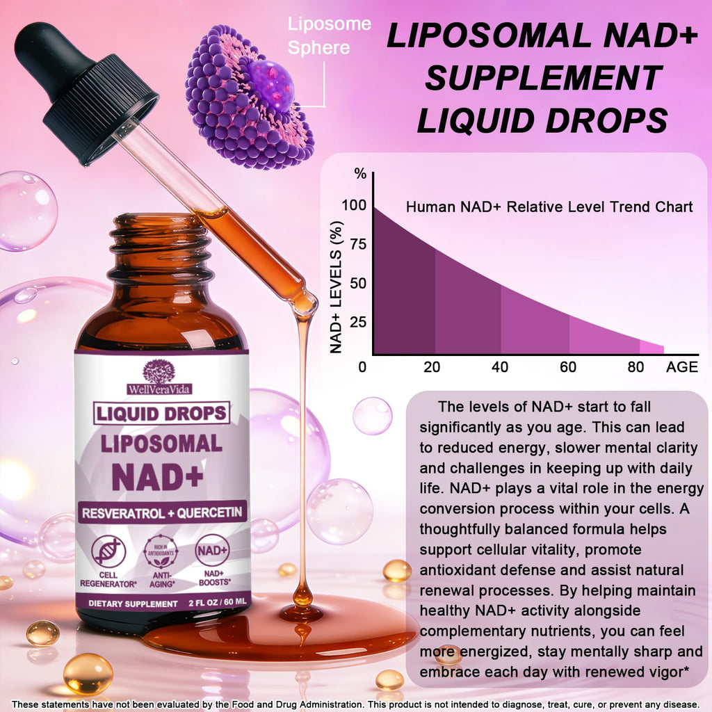 NAD+ Supplements for Men & Women, Extra Strength NMN Alternative Liposomal Nad⁺ Supplement with Resveratrol Quercetin for Cellular Energy & NAD+ Levels, Fast Absorption Liquid NAD Plus丨NON-GMO, 2Fl Oz WellVeraVida Au supplements