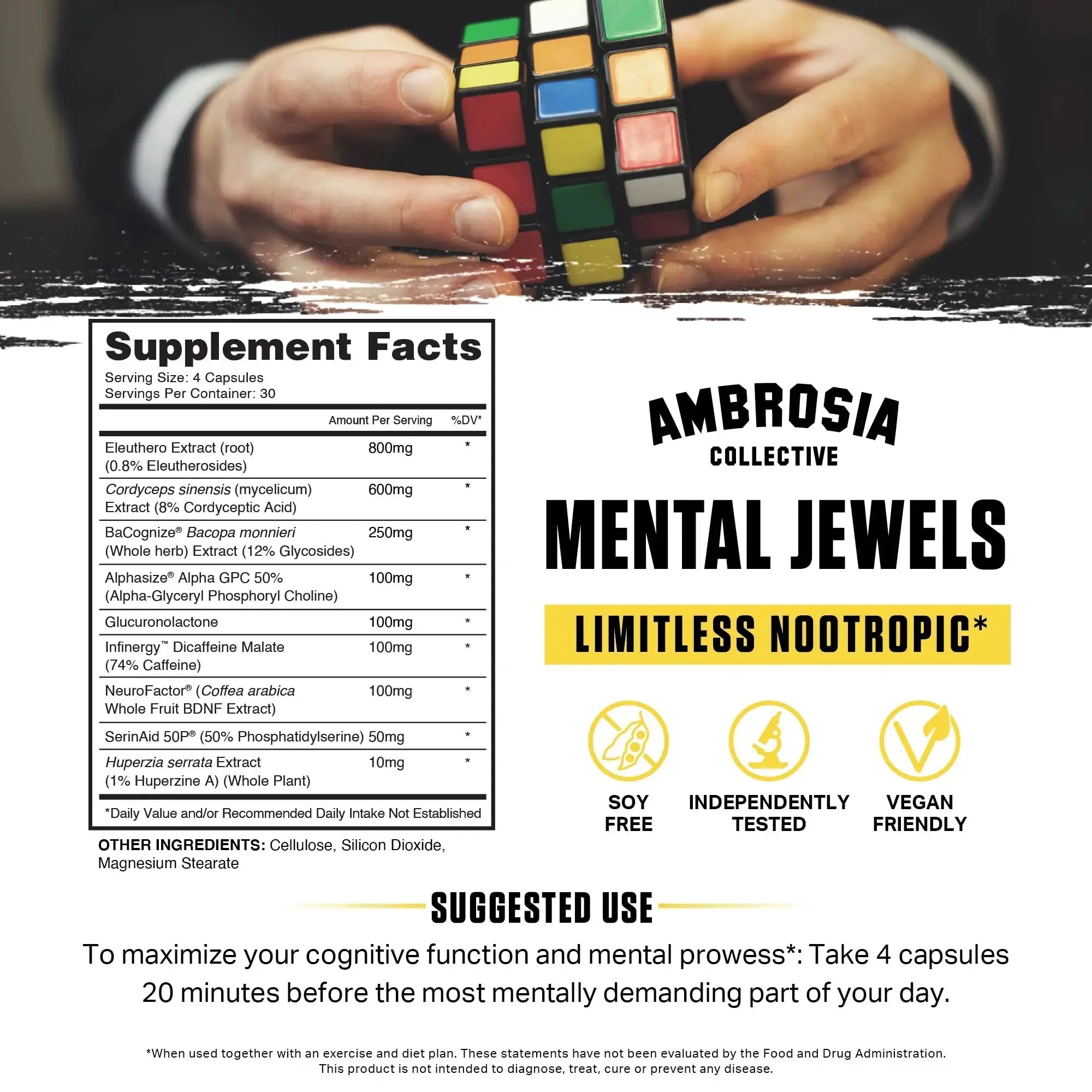 Ambrosia Mental Jewels (Capsules) - Cognitive Enhancer | Increase Memory, Communication Skills, Concentration & Focus | Alpha GPC, Choline, BaCognize Ambrosia Au supplements