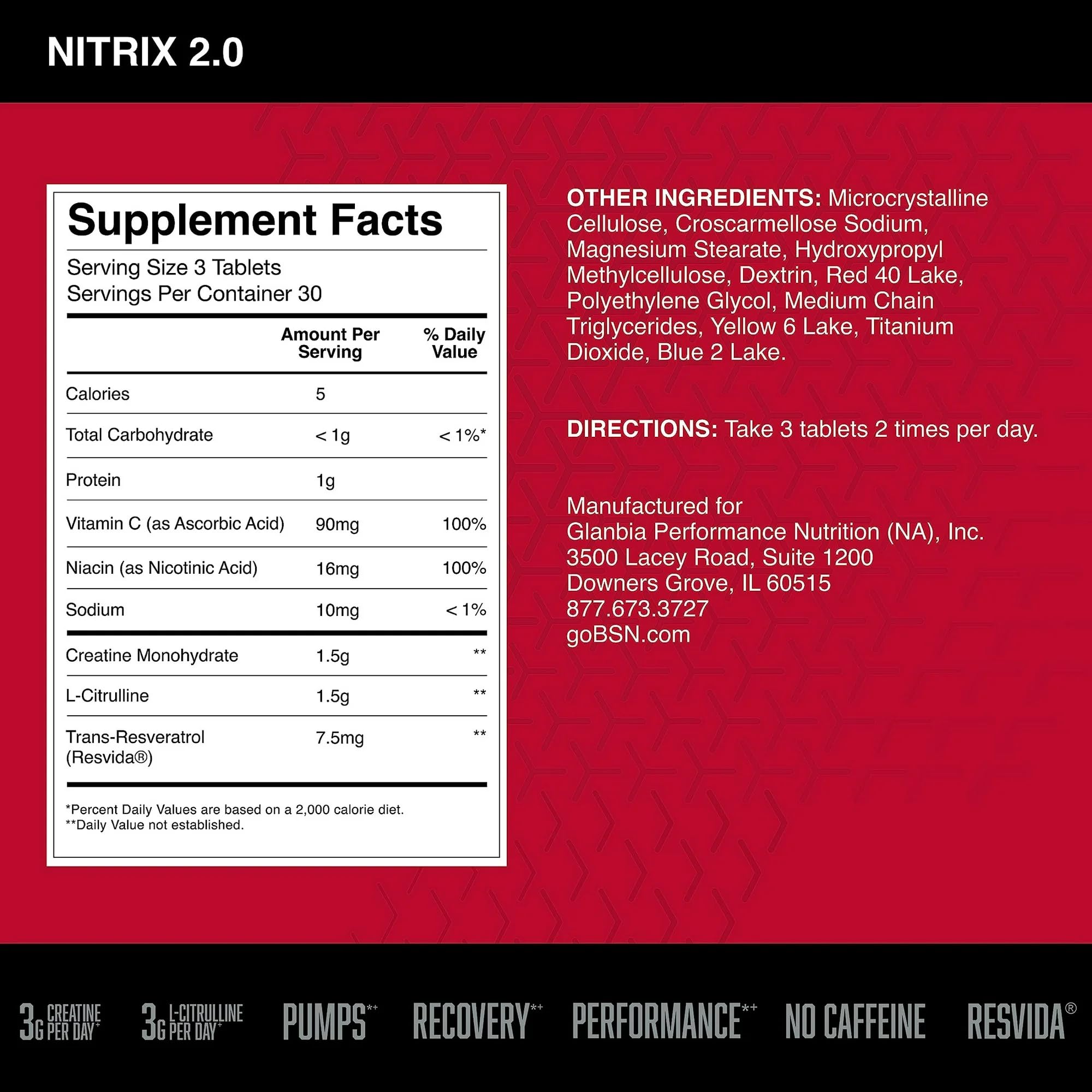 BSN NITRIX 2.0, Workout Supplement, Nitric Oxide Precursors, 3g Creatine, 3g L Citrulline, L-Citrulline, Supports Workout Performance, Pumps, Muscle Recovery
