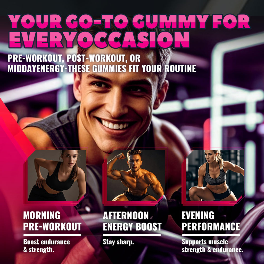 GlucoBio Creatine Monohydrate Gummies (5g) – Pre-Workout Energy & Muscle Growth Support for Men & Women