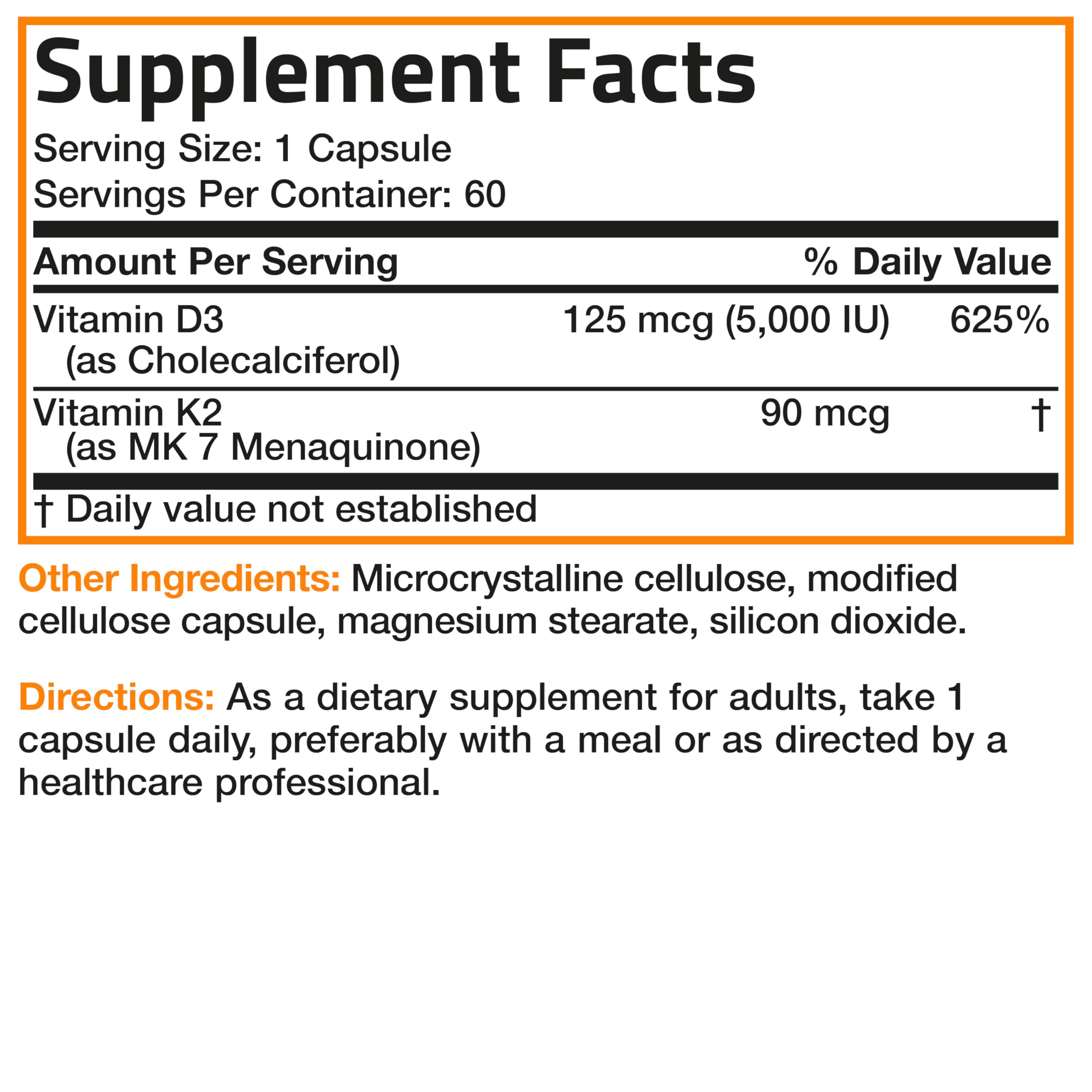 Bronson Vitamin K2 D3 (MK7) Supplement Non-GMO Formula Vitamin D3 5000IU (125 mcg) & 90 mcg K2 MK-7