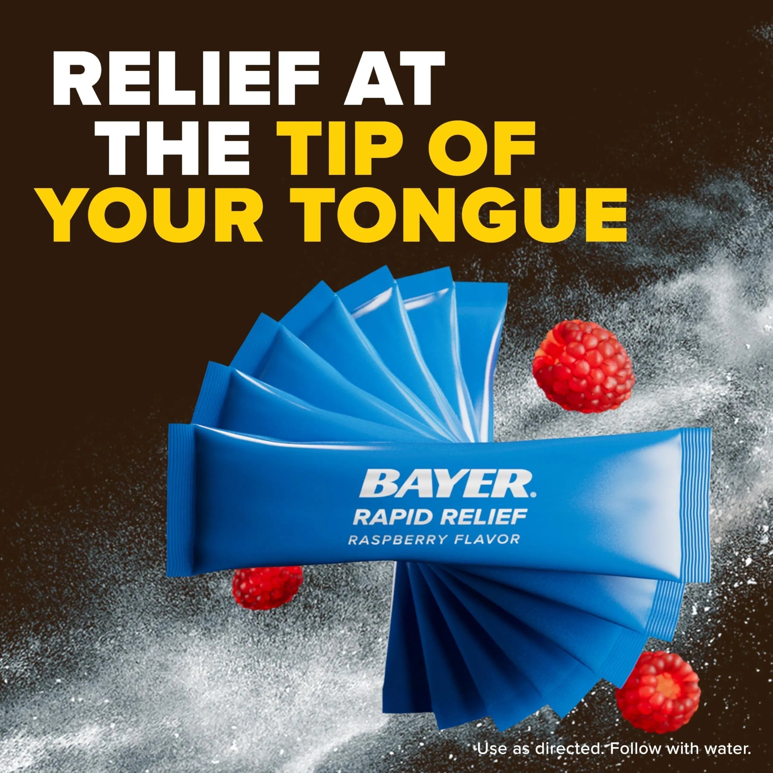 Bayer® Rapid Relief, Dissolvable Raspberry Flavor, Powder Packs with Aspirin & Caffeine, Fast Acting Headache Relief, Muscle and Body Pain Reliever, 30ct Bayer Au supplements