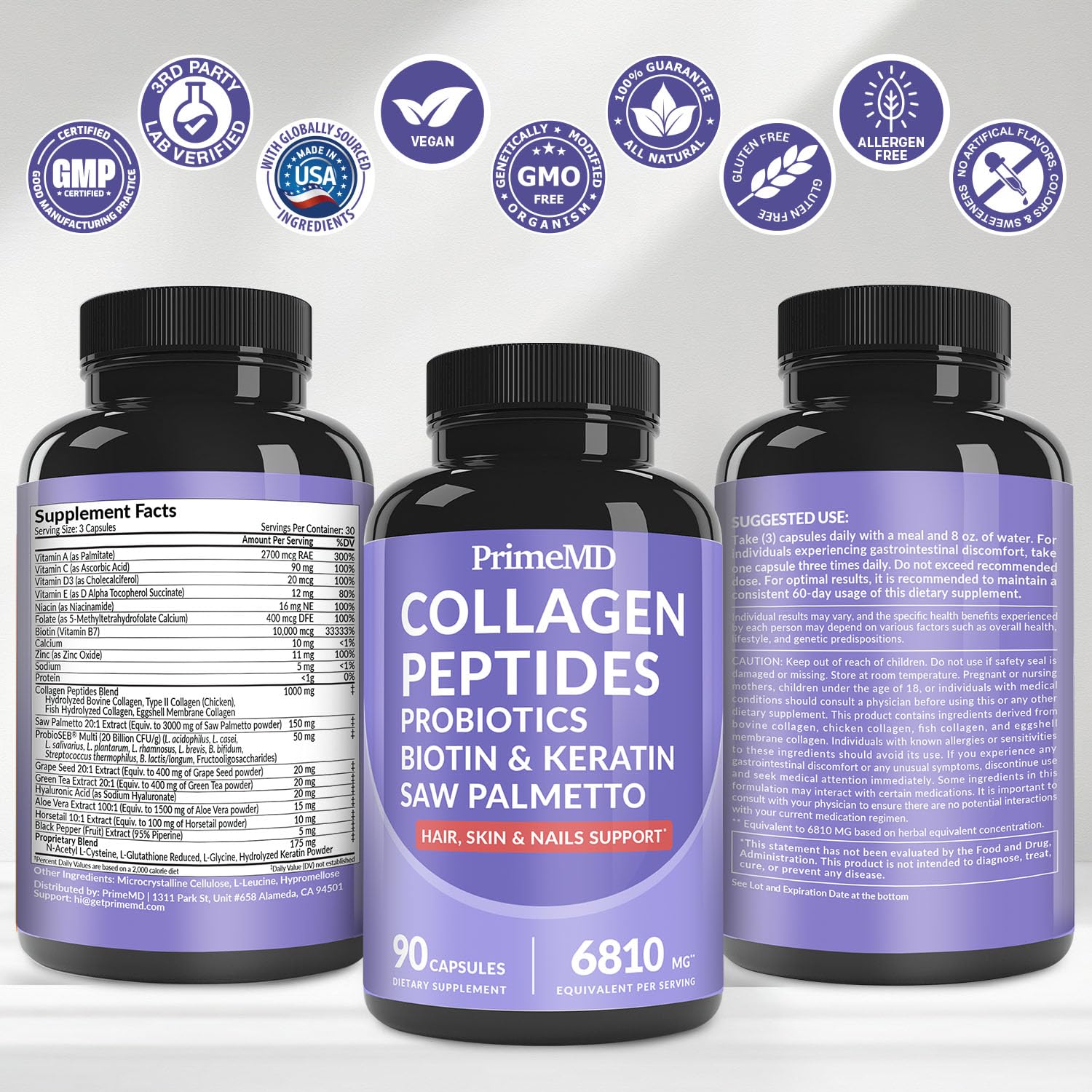 27-in-1 Hair Skin and Nails Vitamins (6810mg) with Biotin 10000mcg - Collagen Supplements for Men and Women - Keratin Supplements with Probiotics