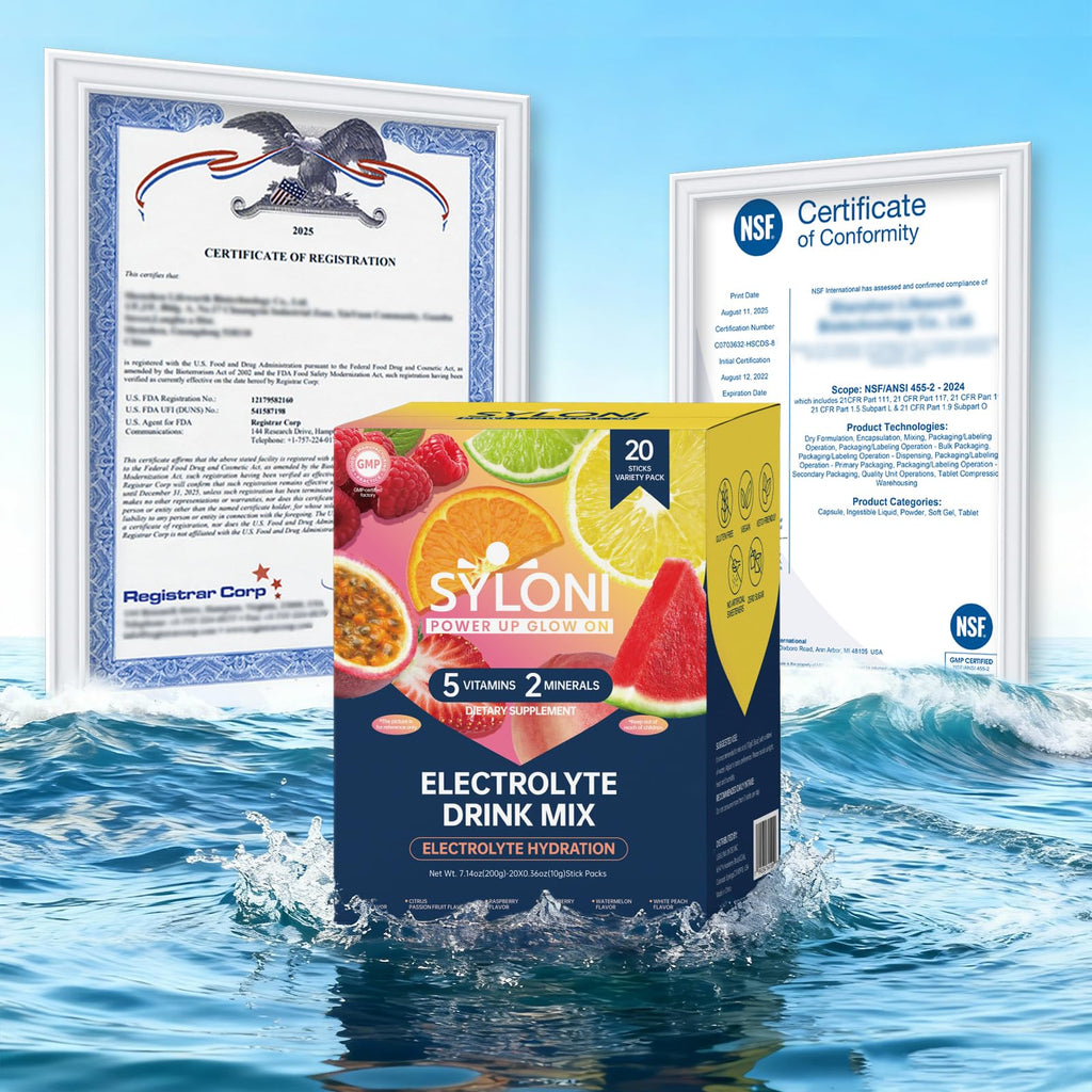 Syloni Electrolytes Powder Packets, Trial Variety Pack(20 Sticks), Sugar Free Hydration Packets Electrolyte Drink Mix with 7 Vitamins and Electrolytes