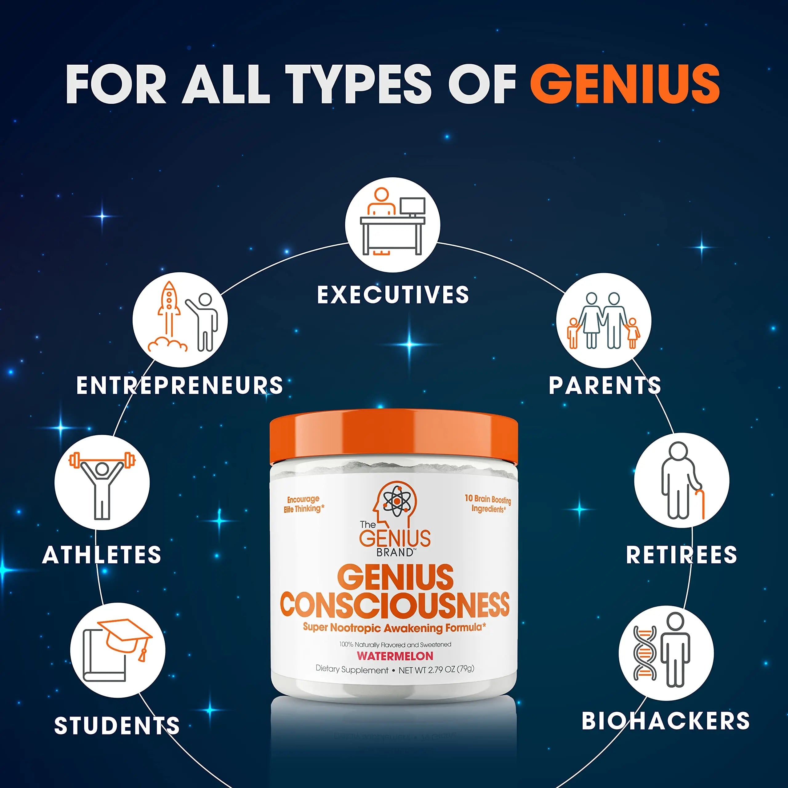 Genius Consciousness, Super Nootropic Brain Supplement Powder, Watermelon The Genius Brand Au supplements