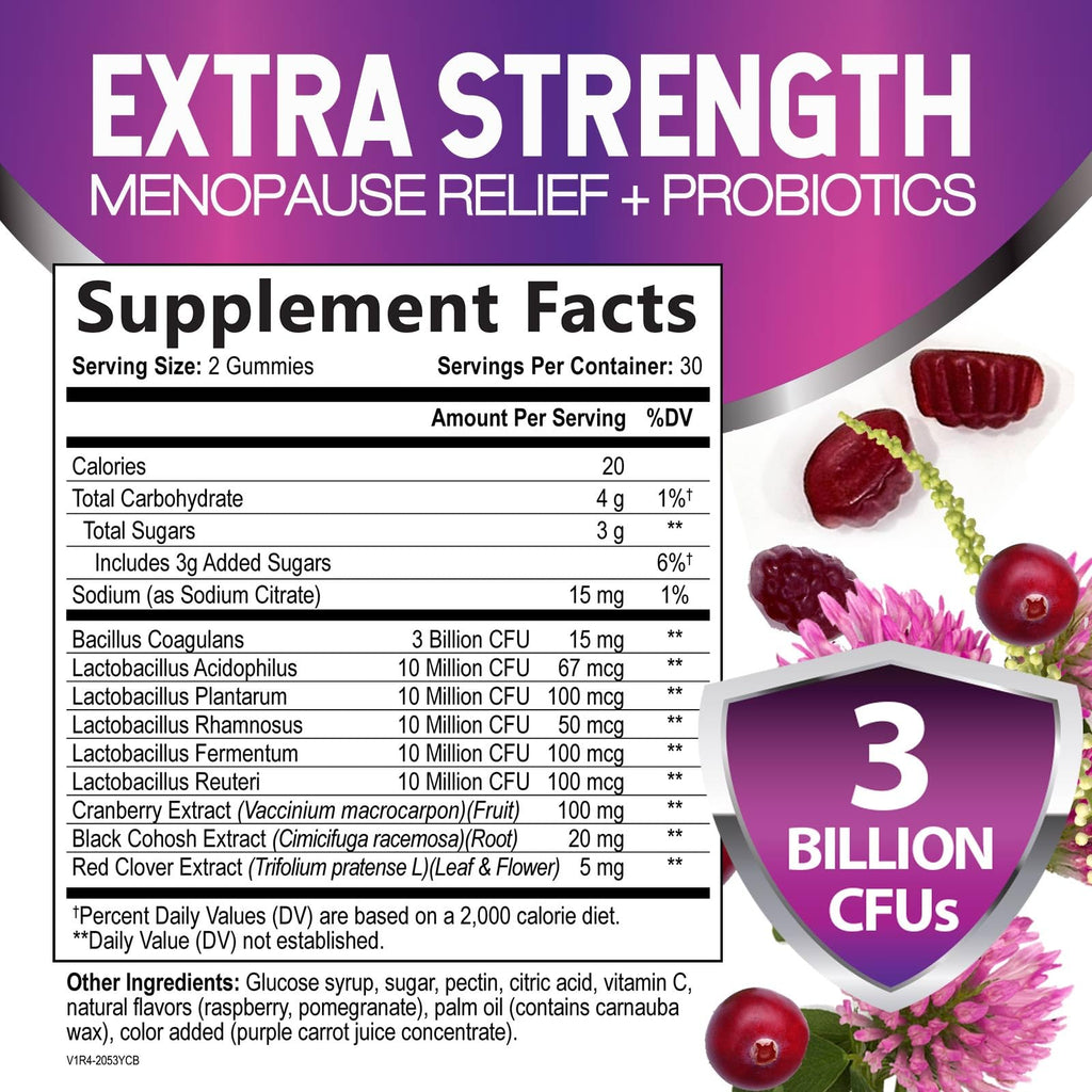 Menopause Supplement Gummies - 3 Billion CFU Women's Probiotics - Advanced Menopause Relief Formula for Women with Black Cohosh & Red Clover - Mild Hot Flashes & Night Sweats Support - 60 Gummies Nature's Nutrition Au supplements