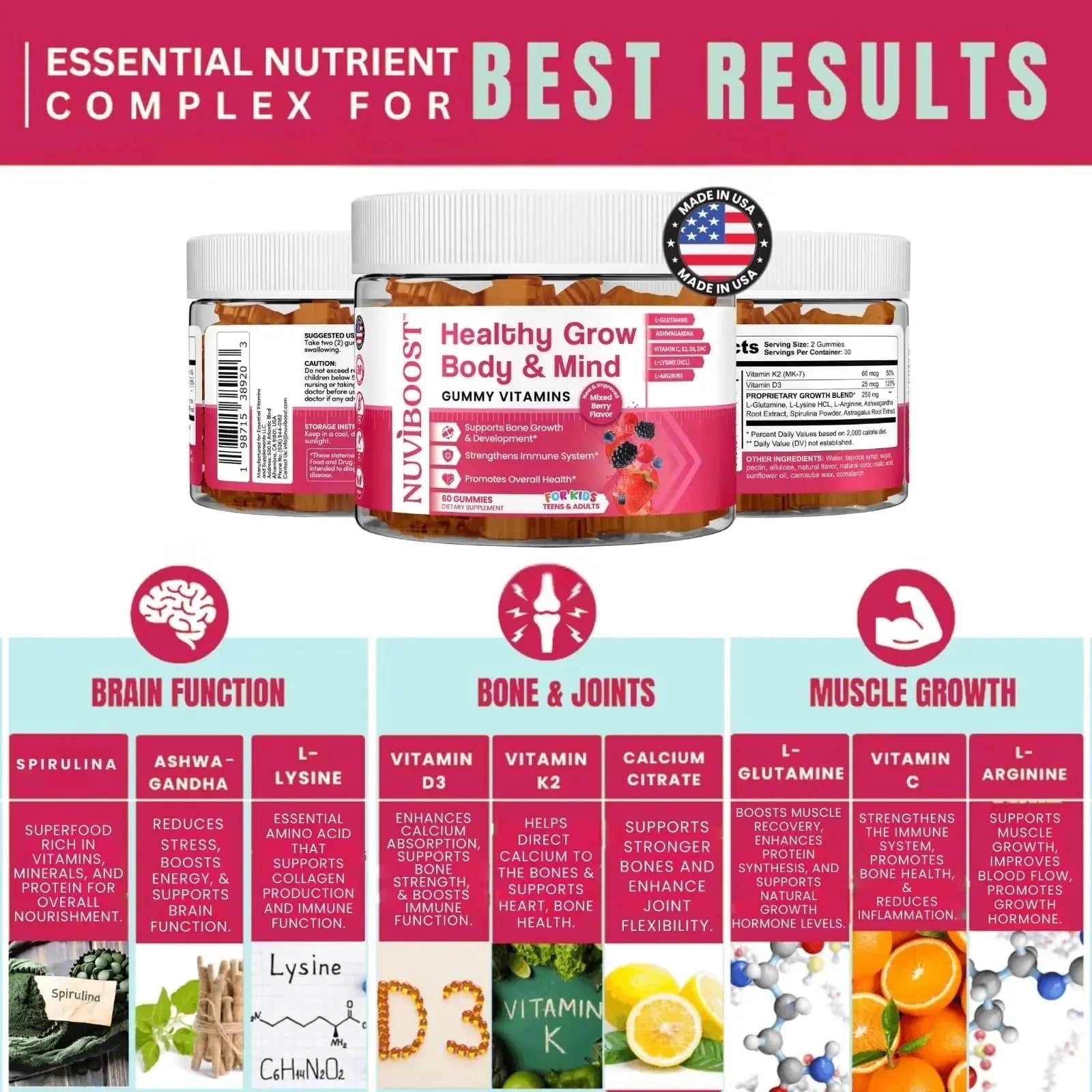 NUVIBOOST Healthy Grow Height Growth Gummies Rich in Calcium, Vitamins C, D3, K2, L-Arginine, Ashwagandha, and Others NUVIBOOST Au supplements