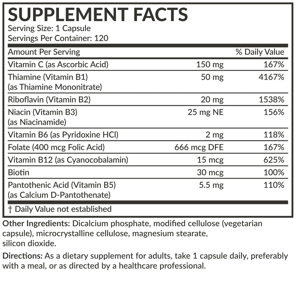 Futurebiotics Vitamin B Complex with Vitamin C Supports Energy Production, Nervous System & Immune Support - Non-GMO, 120 Vegetarian Capsules