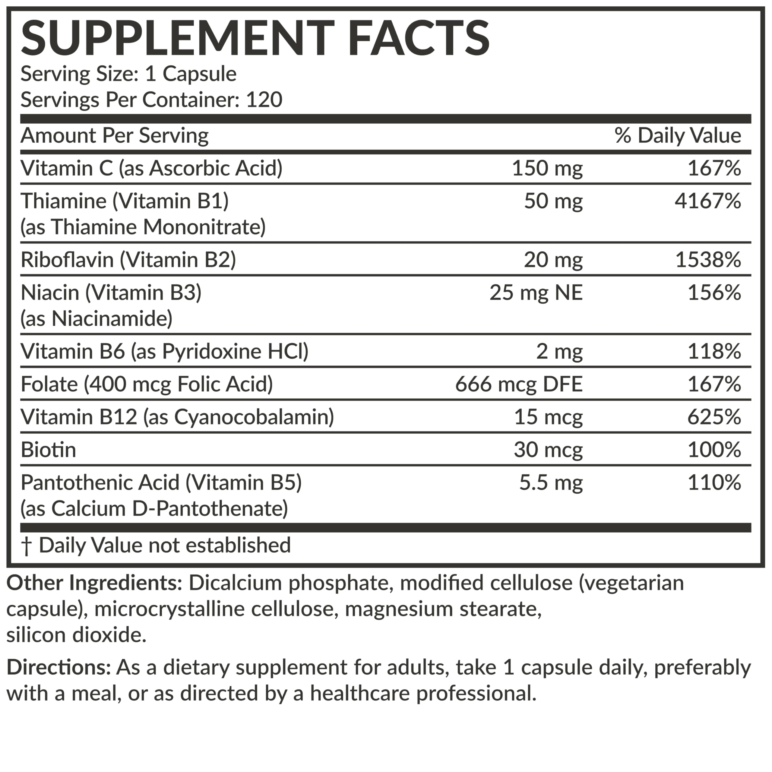 Futurebiotics Vitamin B Complex with Vitamin C Supports Energy Production, Nervous System & Immune Support - Non-GMO, 120 Vegetarian Capsules