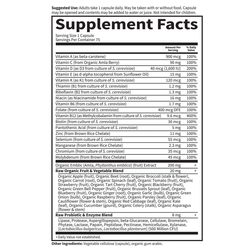 Garden of Life Vitamin Code Raw One for Men, Once Daily Multivitamin, 75 Capsules, One a Day Mens Vitamins Plus Fruit, Veggies & Probiotics for Mens Health