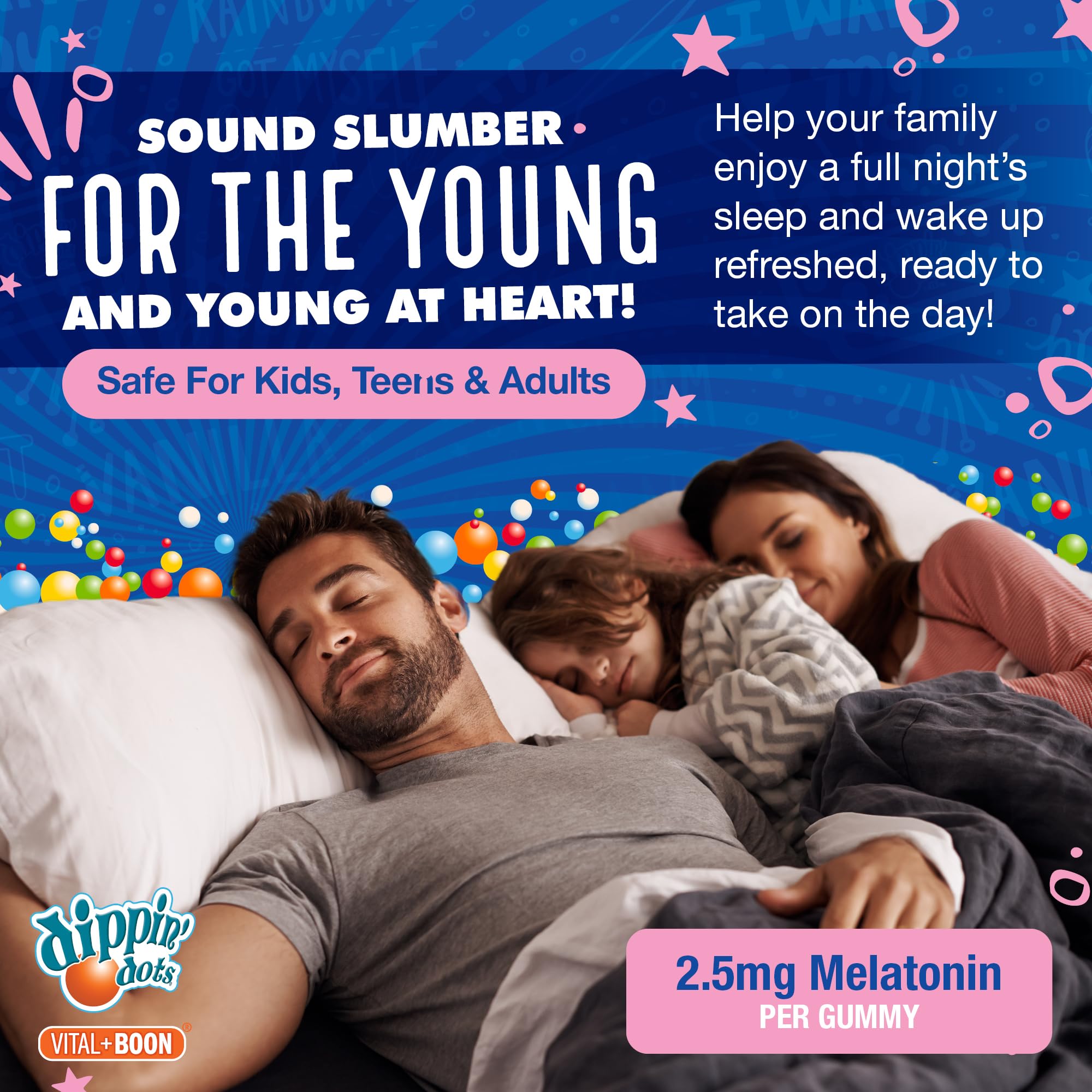 Dippin Dots - Melatonin Gummies for Kids & Adults (60 Days Supply) Strawberry Sunset Creme Flavor | 2.5mg Per Kids Melatonin Supplement for Faster,