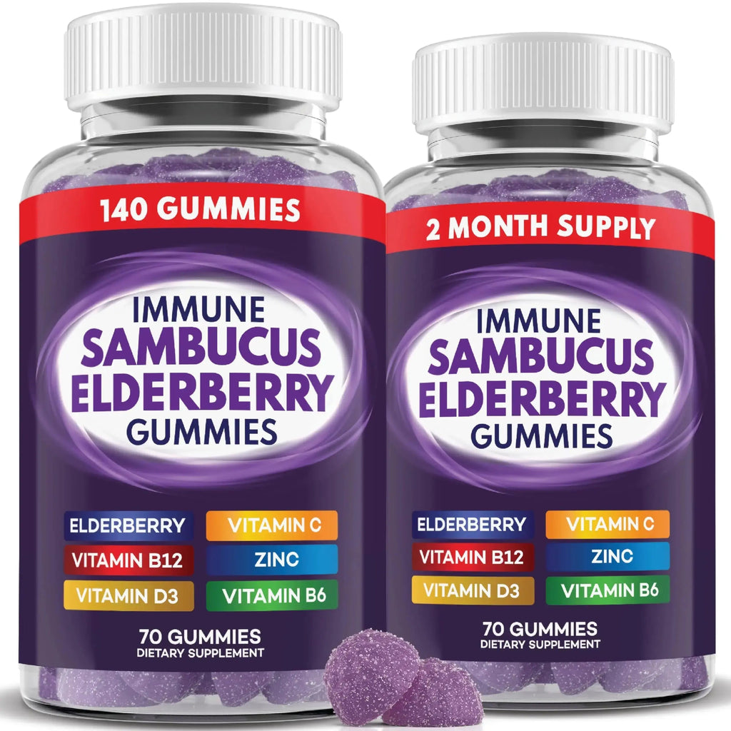 Elderberry Gummies Immune Support, Daily Support for Kids and Adults*, with Sambucus Elderberry, Zinc, Vitamin C, D3, B6, B12, Plus PAYÉ Au supplements